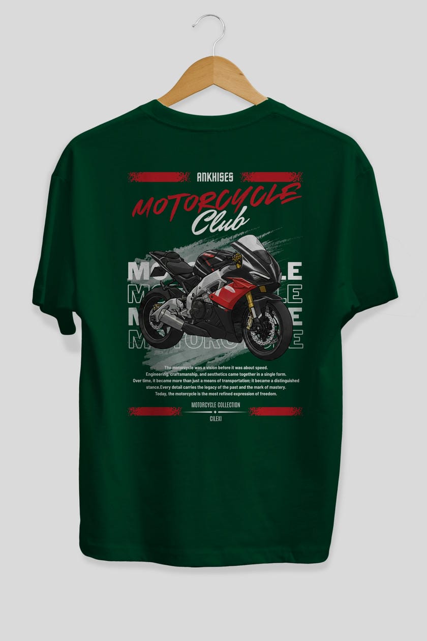 Motosiklet Serisi 8 Arka Baskılı Oversize t-shirt Erkek Kadın %100 Pamuk Bisiklet Yaka tişort