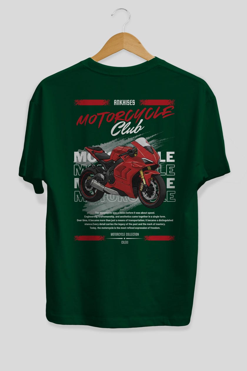 Motosiklet Serisi 7 Arka Baskılı Oversize t-shirt Erkek Kadın %100 Pamuk Bisiklet Yaka tişort