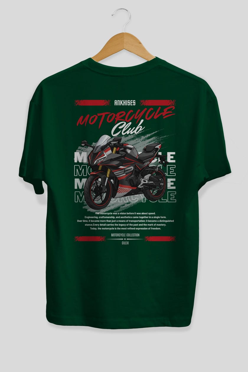 Motosiklet Serisi 17 Arka Baskılı Oversize t-shirt Erkek Kadın %100 Pamuk Bisiklet Yaka tişort