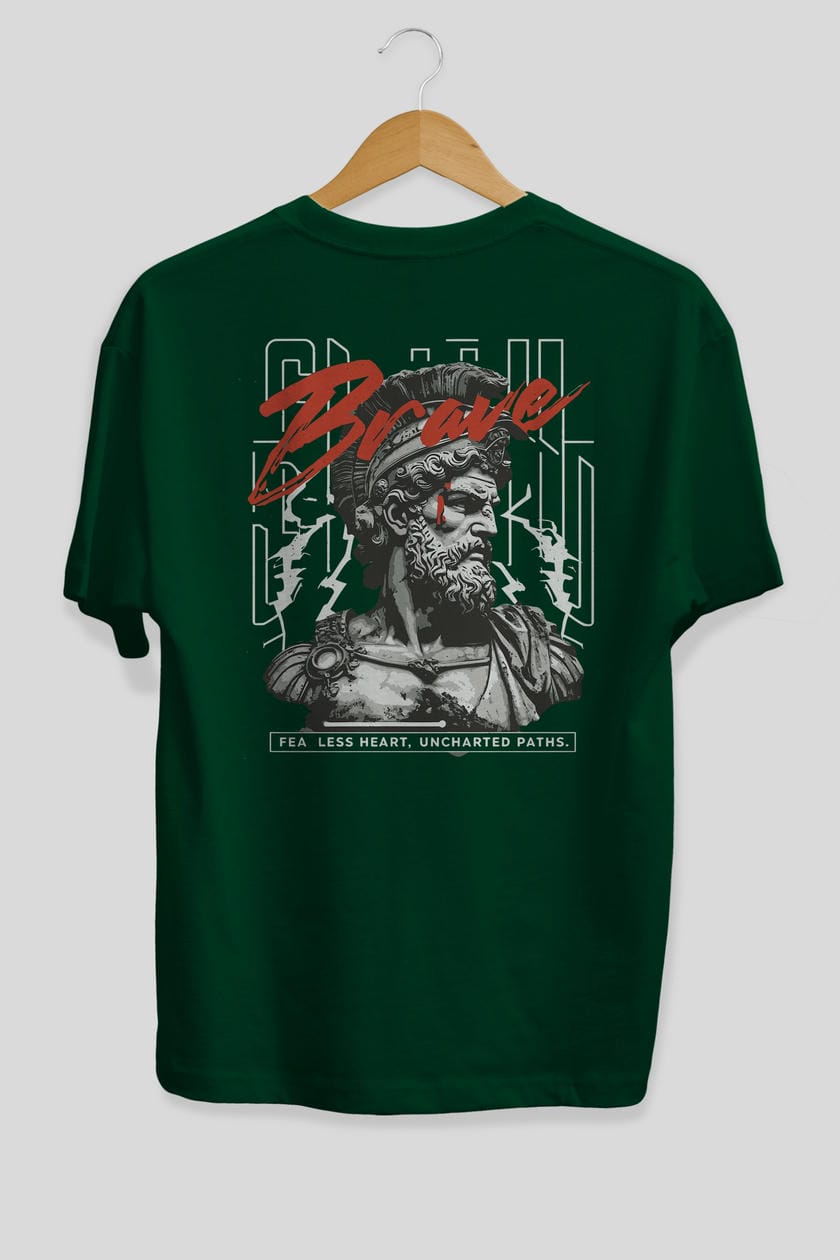 Brave Arka Baskılı Oversize t-shirt Erkek Kadın %100 Pamuk Bisiklet Yaka tişort