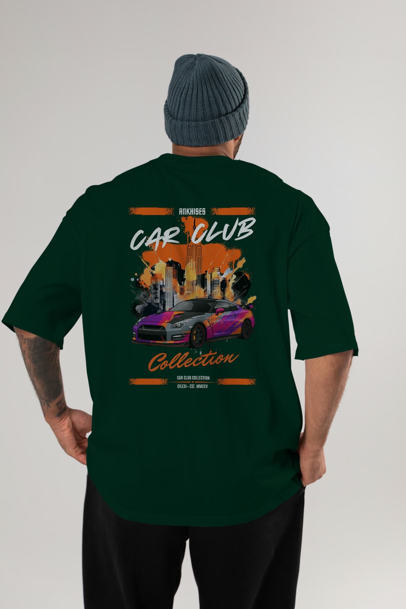 Araba Club Serisi 31 Baskılı Oversize t-shirt Erkek Kadın %100 Pamuk Bisiklet Yaka tişort