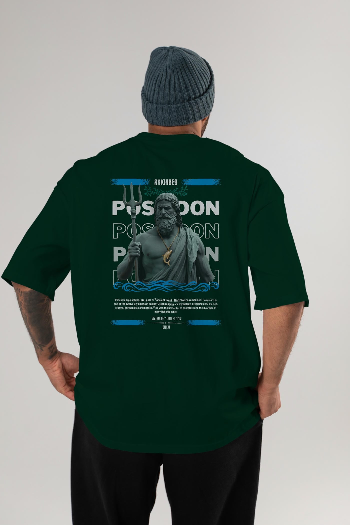Poseidon 2 Arka Baskılı Oversize t-shirt Erkek Kadın %100 Pamuk Bisiklet Yaka tişort