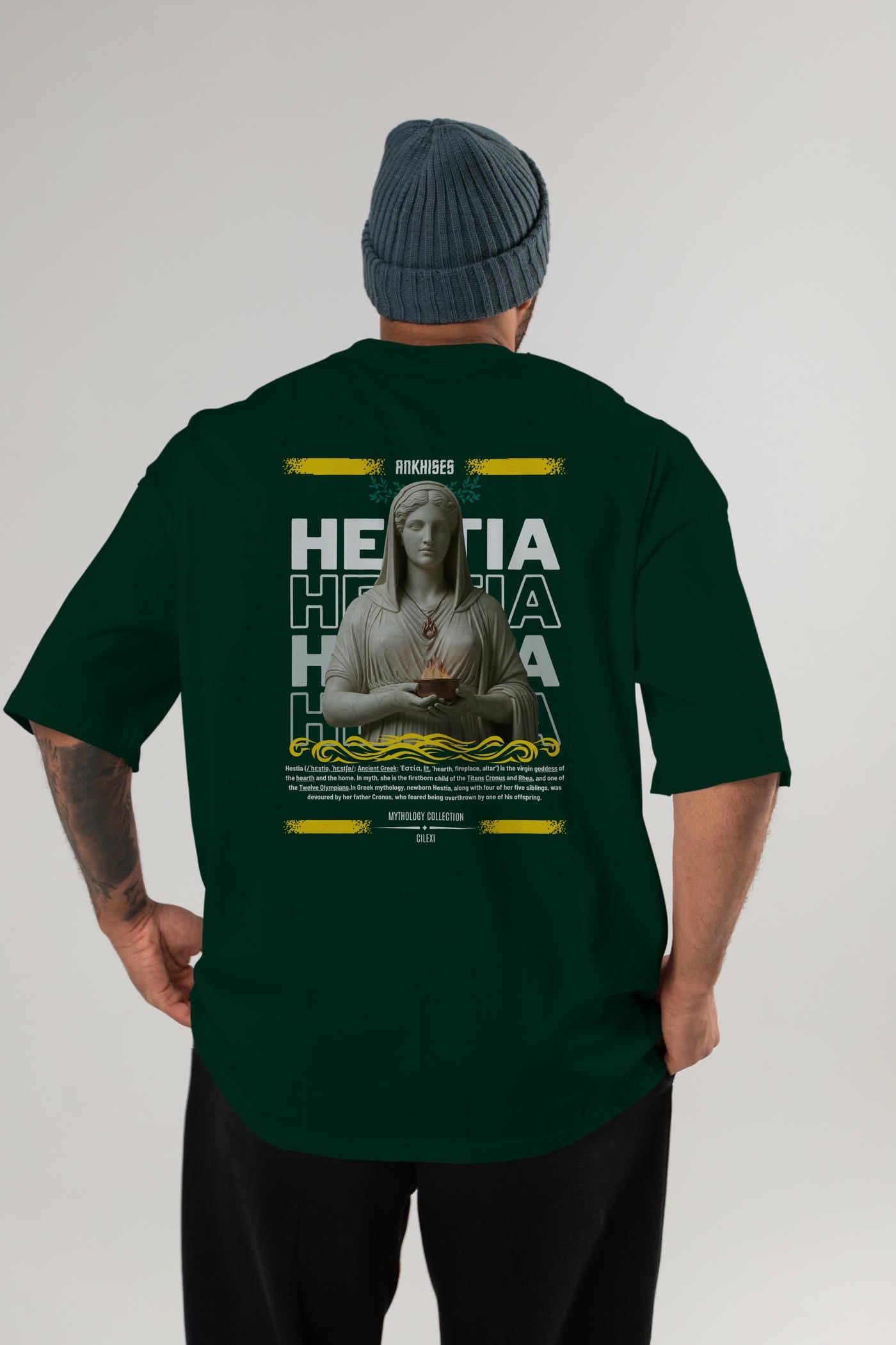 Hestia 1 Arka Baskılı Oversize t-shirt Erkek Kadın %100 Pamuk Bisiklet Yaka tişort