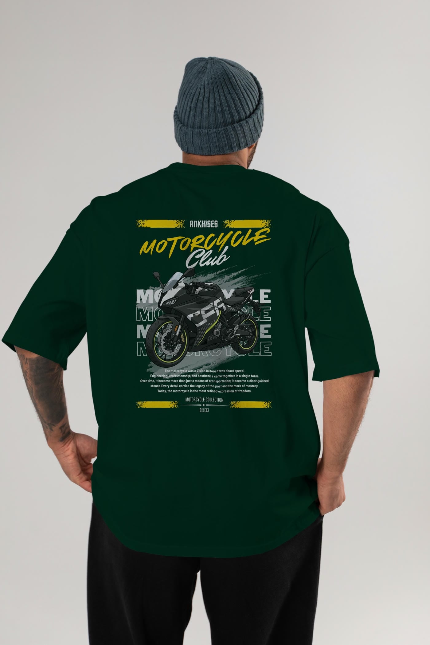 Motosiklet Serisi 16 Arka Baskılı Oversize t-shirt Erkek Kadın %100 Pamuk Bisiklet Yaka tişort