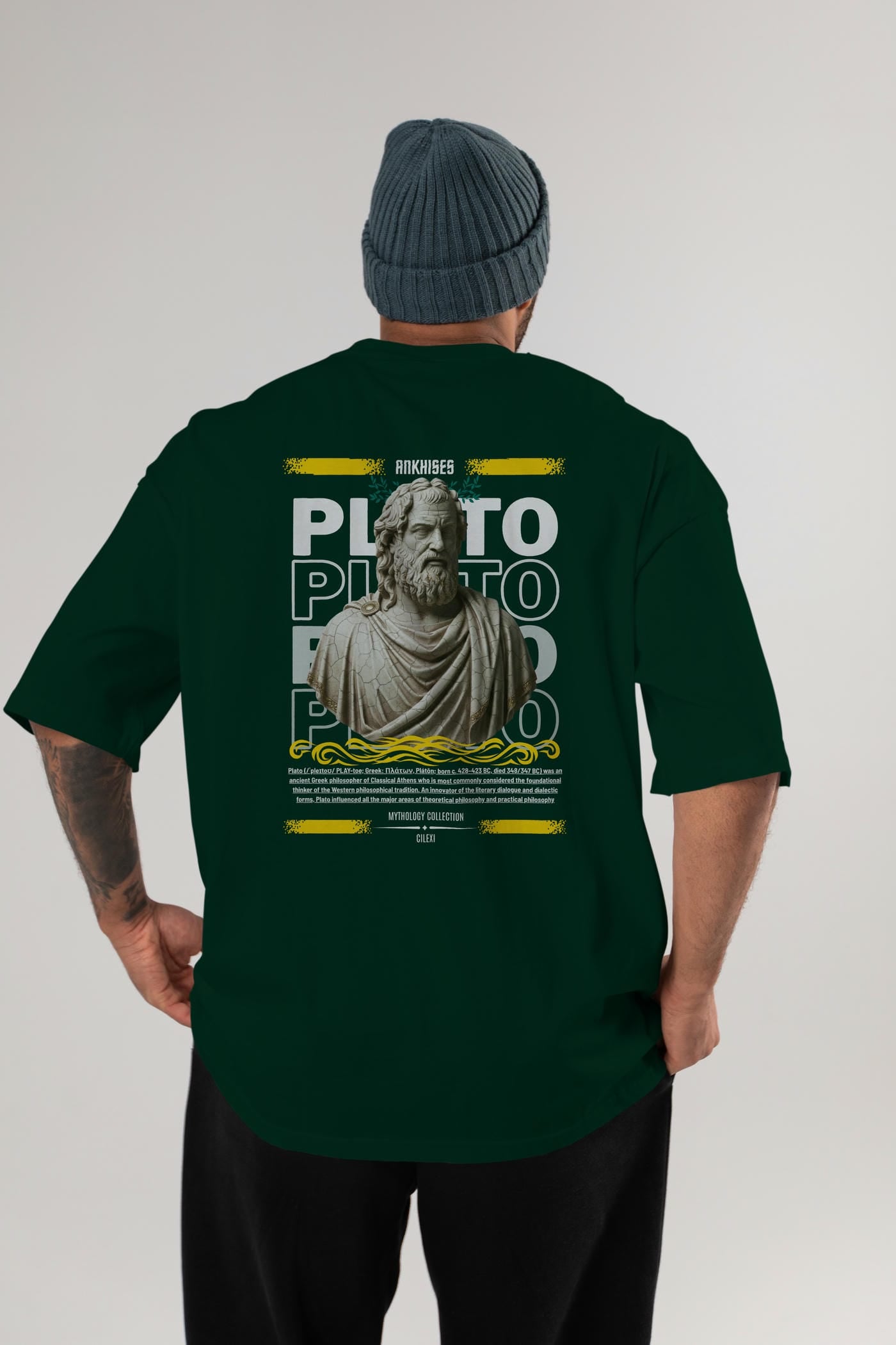 Plato 2 Arka Baskılı Oversize t-shirt Erkek Kadın %100 Pamuk Bisiklet Yaka tişort