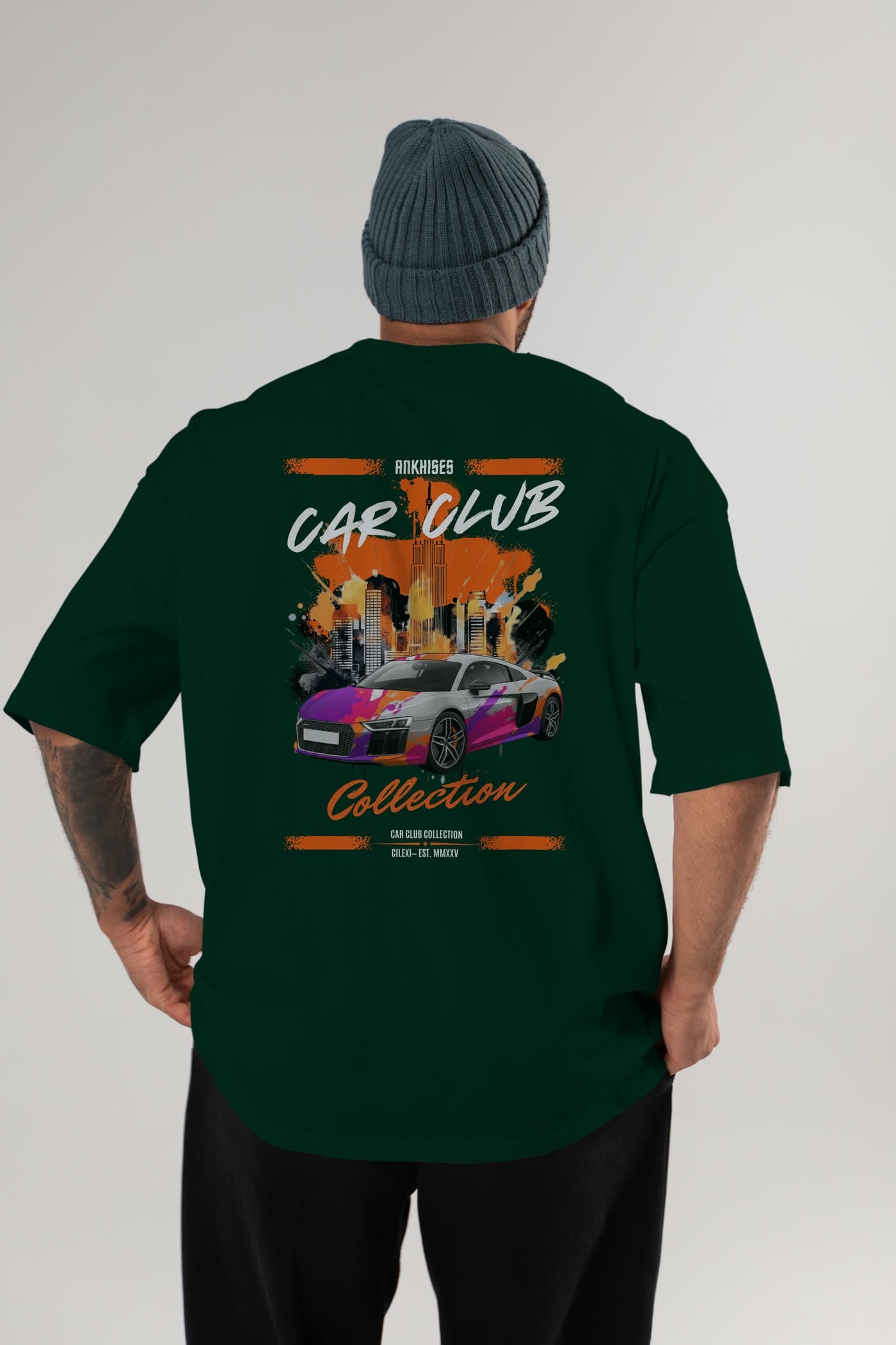 Araba Club Serisi 13 Baskılı Oversize t-shirt Erkek Kadın %100 Pamuk Bisiklet Yaka tişort