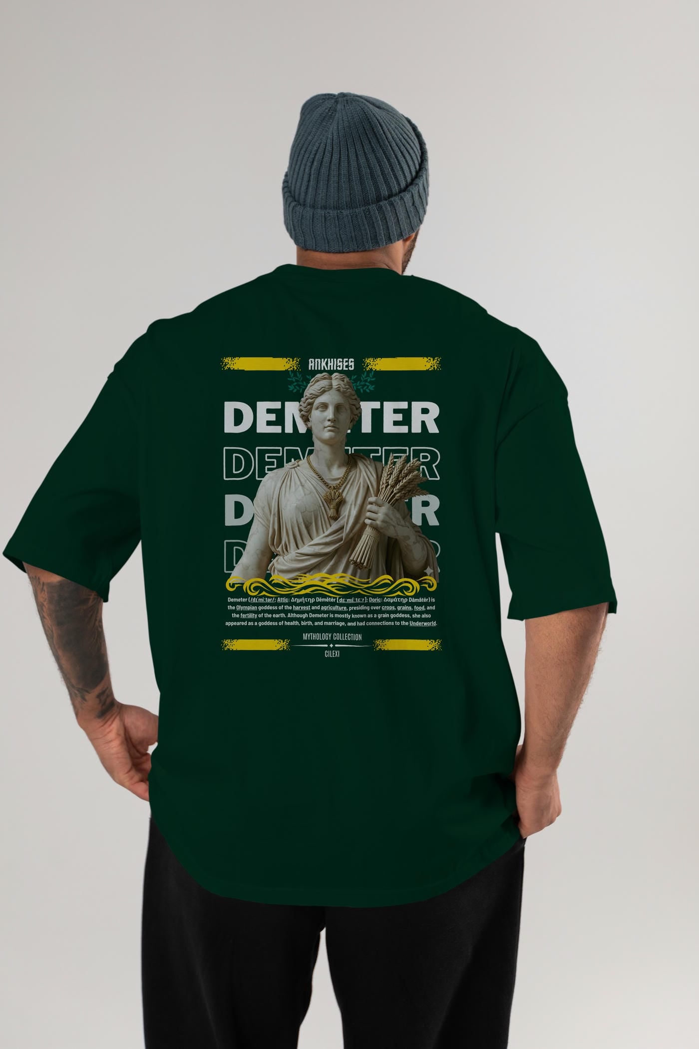 Demeter 1 Arka Baskılı Oversize t-shirt Erkek Kadın %100 Pamuk Bisiklet Yaka tişort