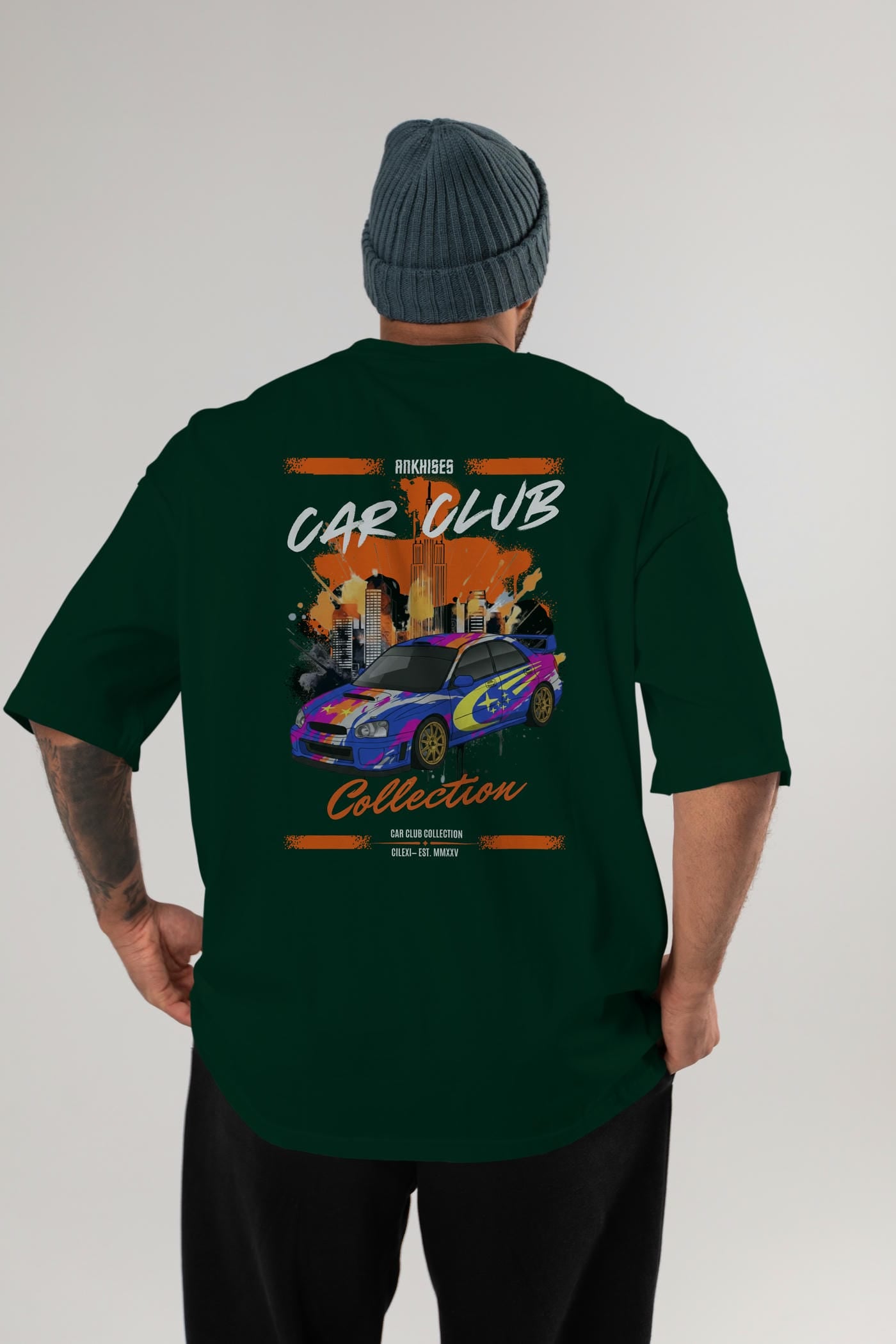 Araba Club Serisi 7 Baskılı Oversize t-shirt Erkek Kadın %100 Pamuk Bisiklet Yaka tişort