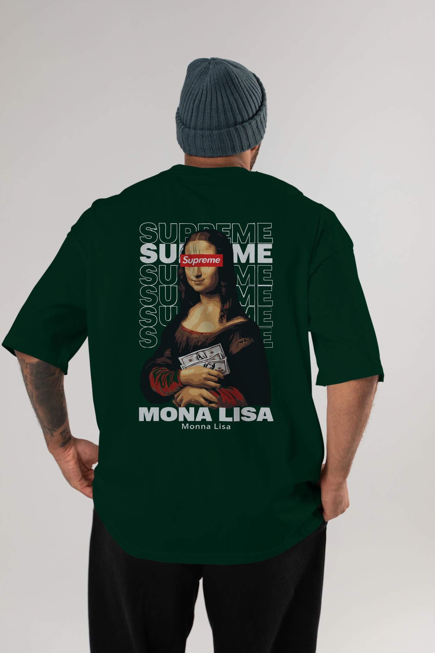 Mona Lisa Supreme Arka Baskılı Oversize t-shirt Erkek Kadın %100 Pamuk Bisiklet Yaka tişort