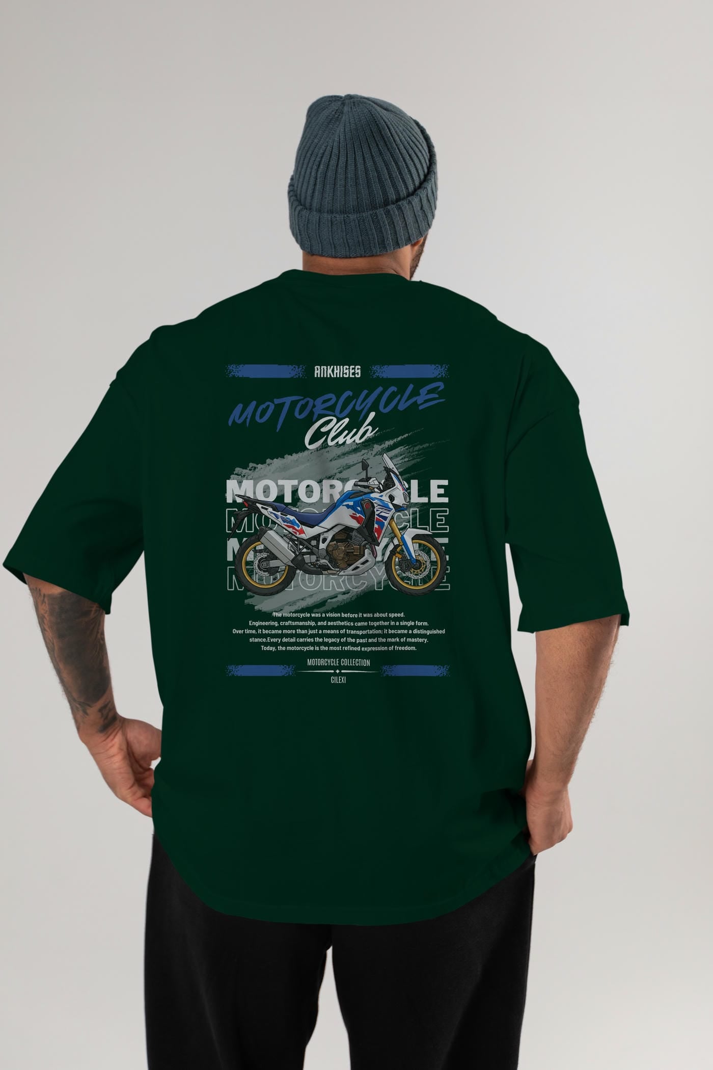 Motosiklet Serisi 23 Arka Baskılı Oversize t-shirt Erkek Kadın %100 Pamuk Bisiklet Yaka tişort