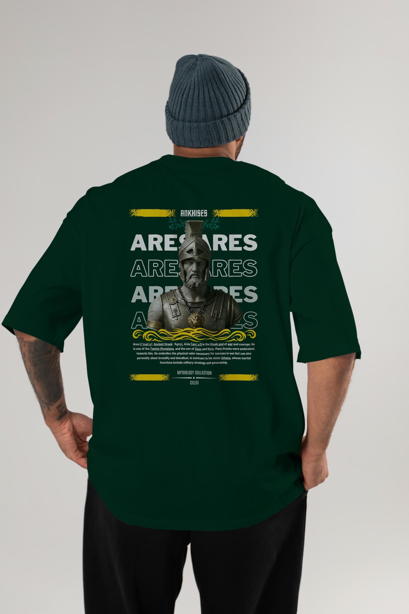 Ares 1 Arka Baskılı Oversize t-shirt Erkek Kadın %100 Pamuk Bisiklet Yaka tişort