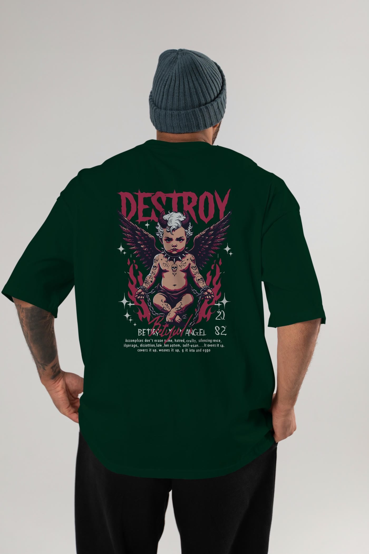 Destroy Arka Baskılı Oversize t-shirt Erkek Kadın %100 Pamuk Bisiklet Yaka tişort