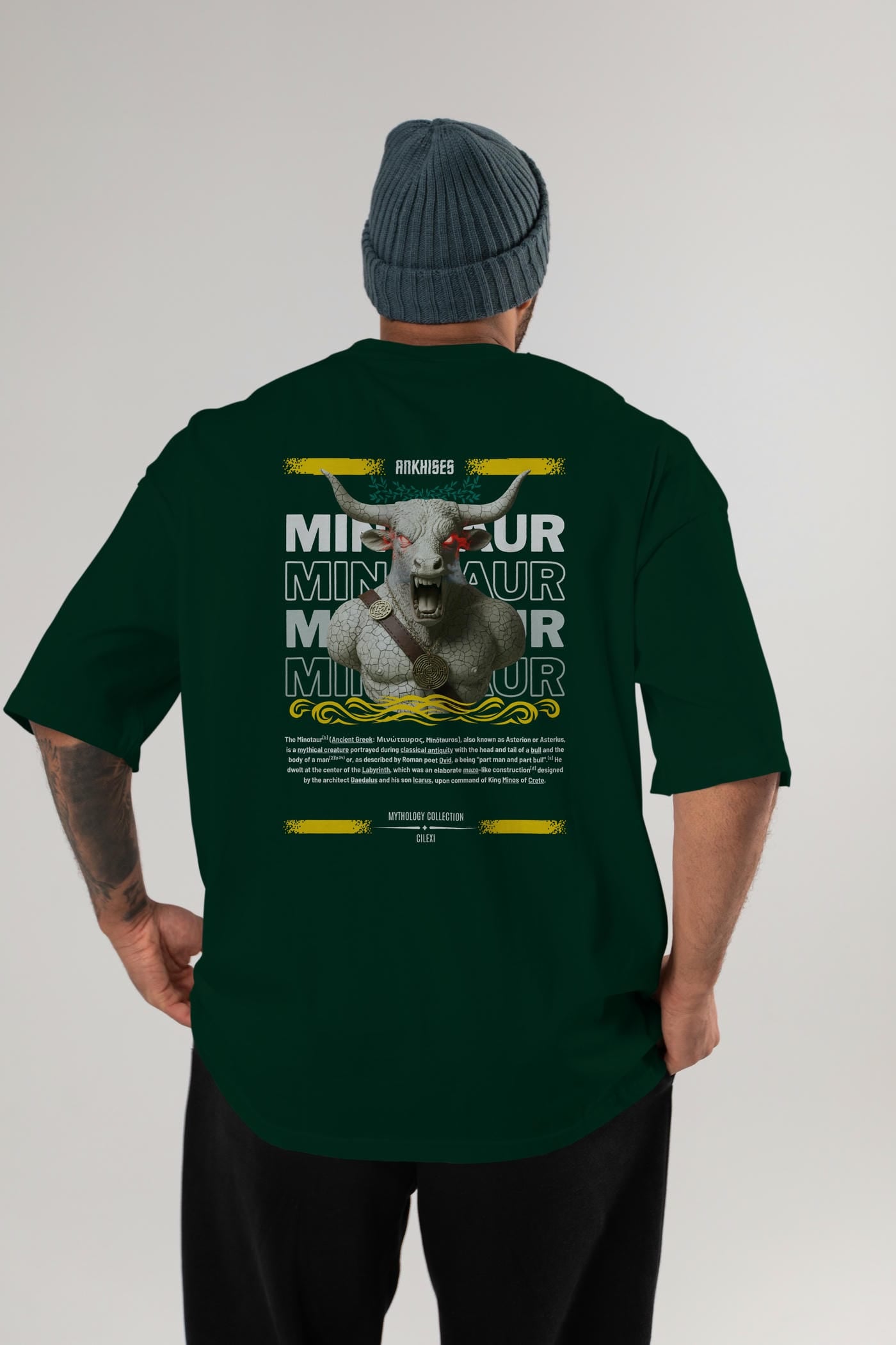 Minotaur 2 Arka Baskılı Oversize t-shirt Erkek Kadın %100 Pamuk Bisiklet Yaka tişort
