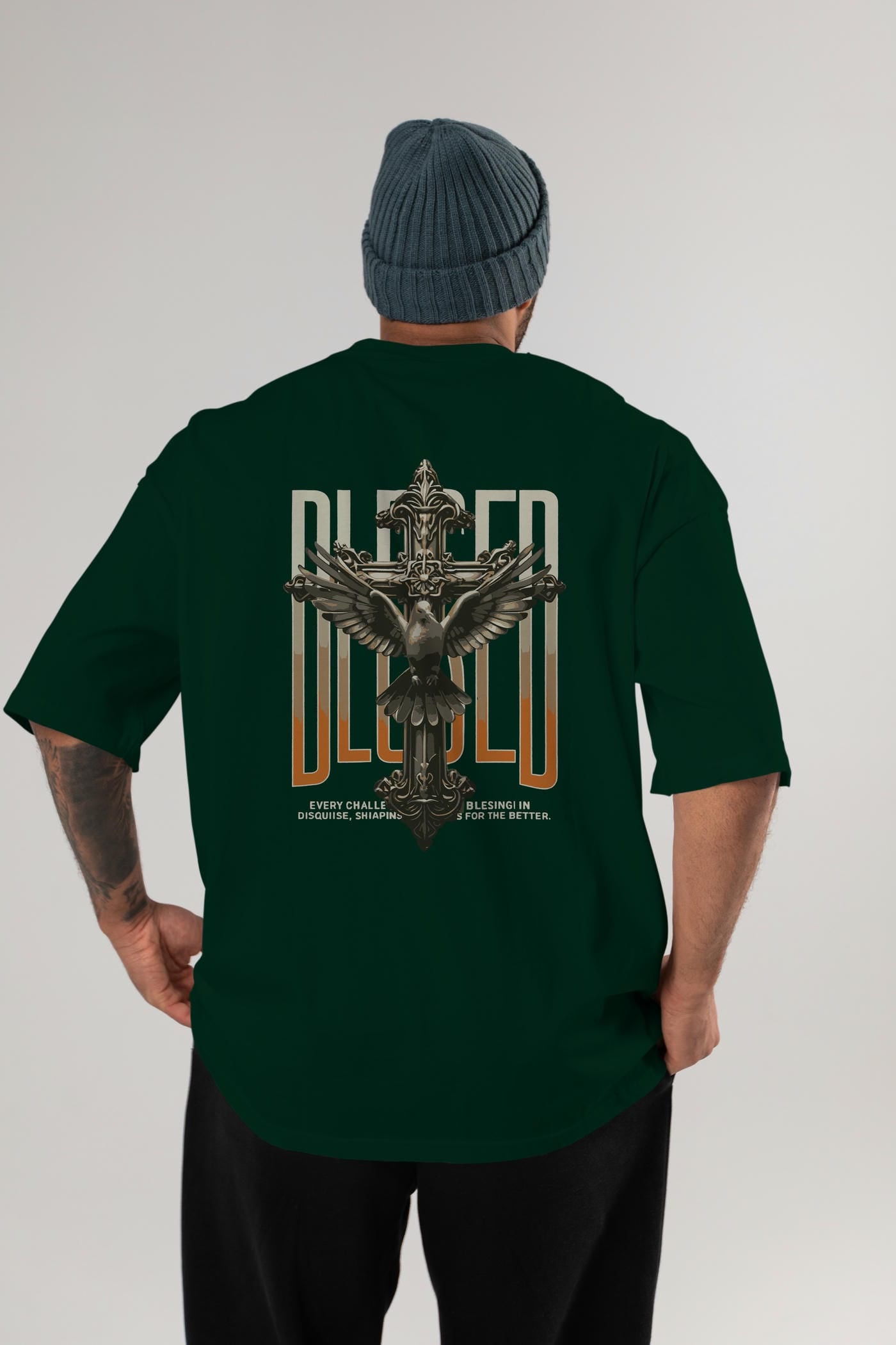Blesed Arka Baskılı Oversize t-shirt Erkek Kadın %100 Pamuk Bisiklet Yaka tişort