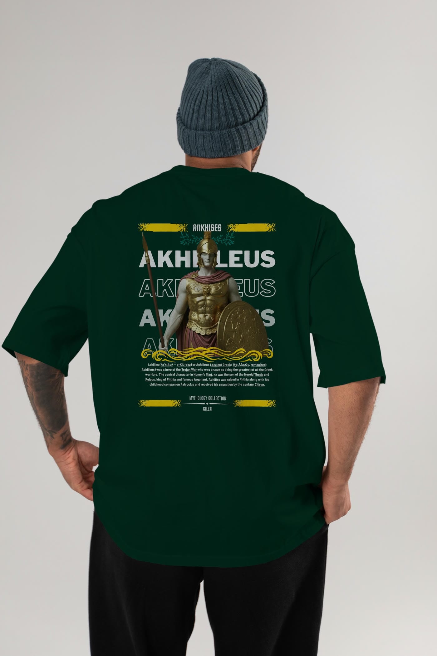 Akhilleus 1 Arka Baskılı Oversize t-shirt Erkek Kadın %100 Pamuk Bisiklet Yaka tişort