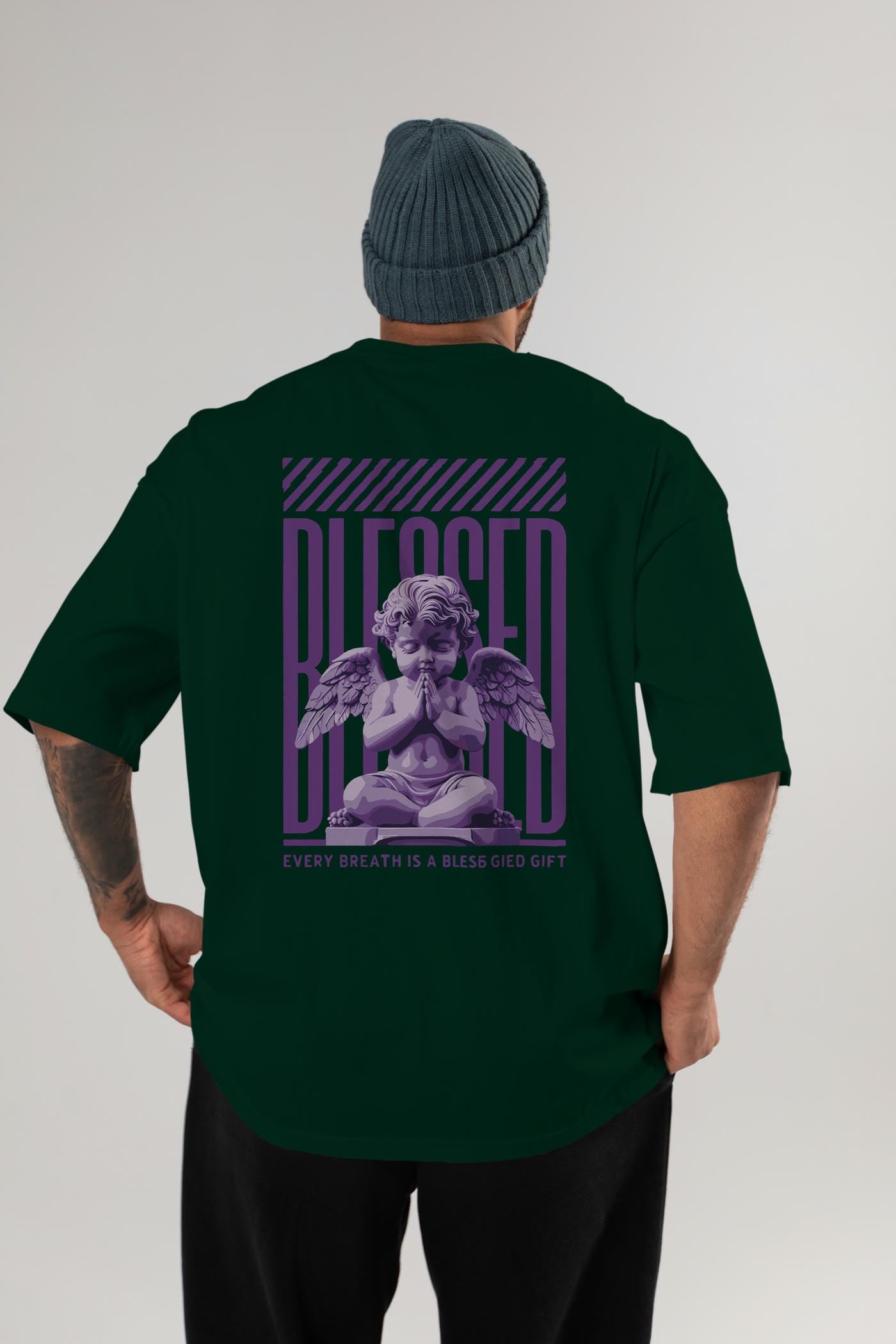 Blessed Arka Baskılı Oversize t-shirt Erkek Kadın %100 Pamuk Bisiklet Yaka tişort