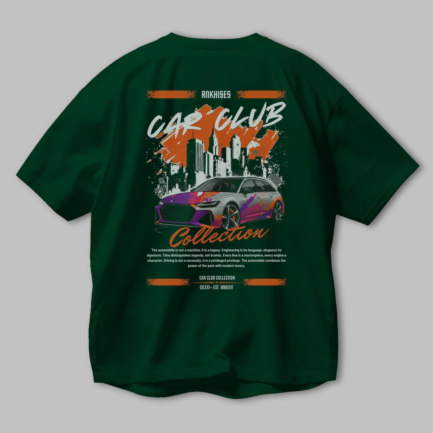 Araba Club Serisi 1 Baskılı Oversize t-shirt Erkek Kadın %100 Pamuk Bisiklet Yaka tişort