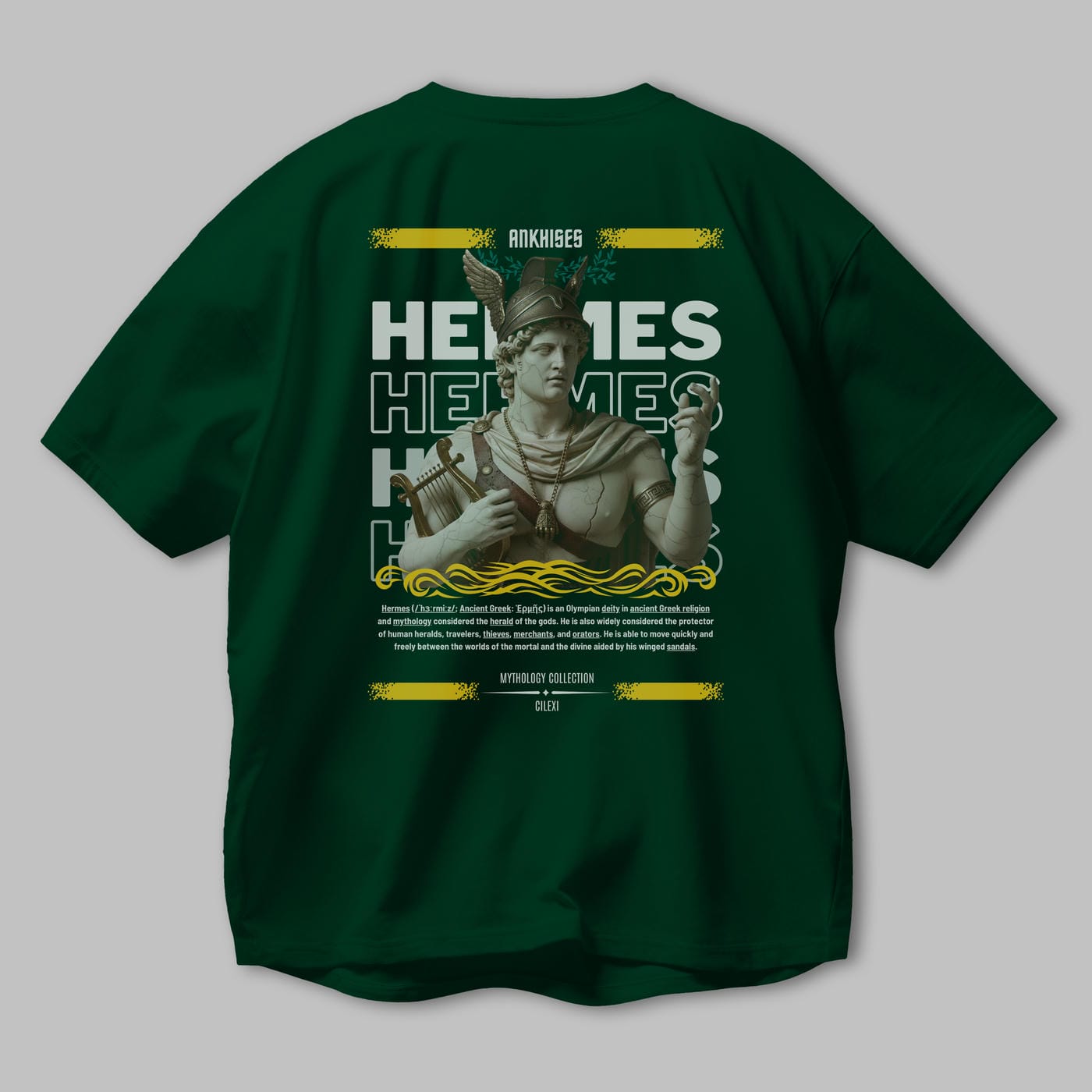 Hermes 2 Arka Baskılı Oversize t-shirt Erkek Kadın %100 Pamuk Bisiklet Yaka tişort