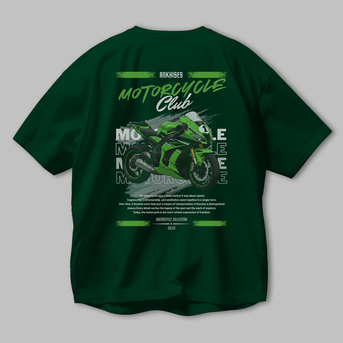 Motosiklet Serisi 6 Arka Baskılı Oversize t-shirt Erkek Kadın %100 Pamuk Bisiklet Yaka tişort