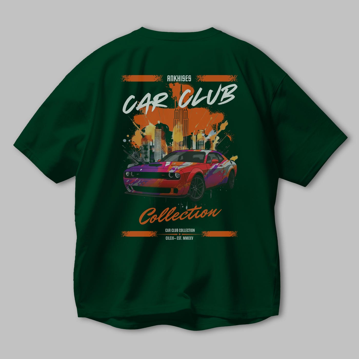 Araba Club Serisi 19 Baskılı Oversize t-shirt Erkek Kadın %100 Pamuk Bisiklet Yaka tişort