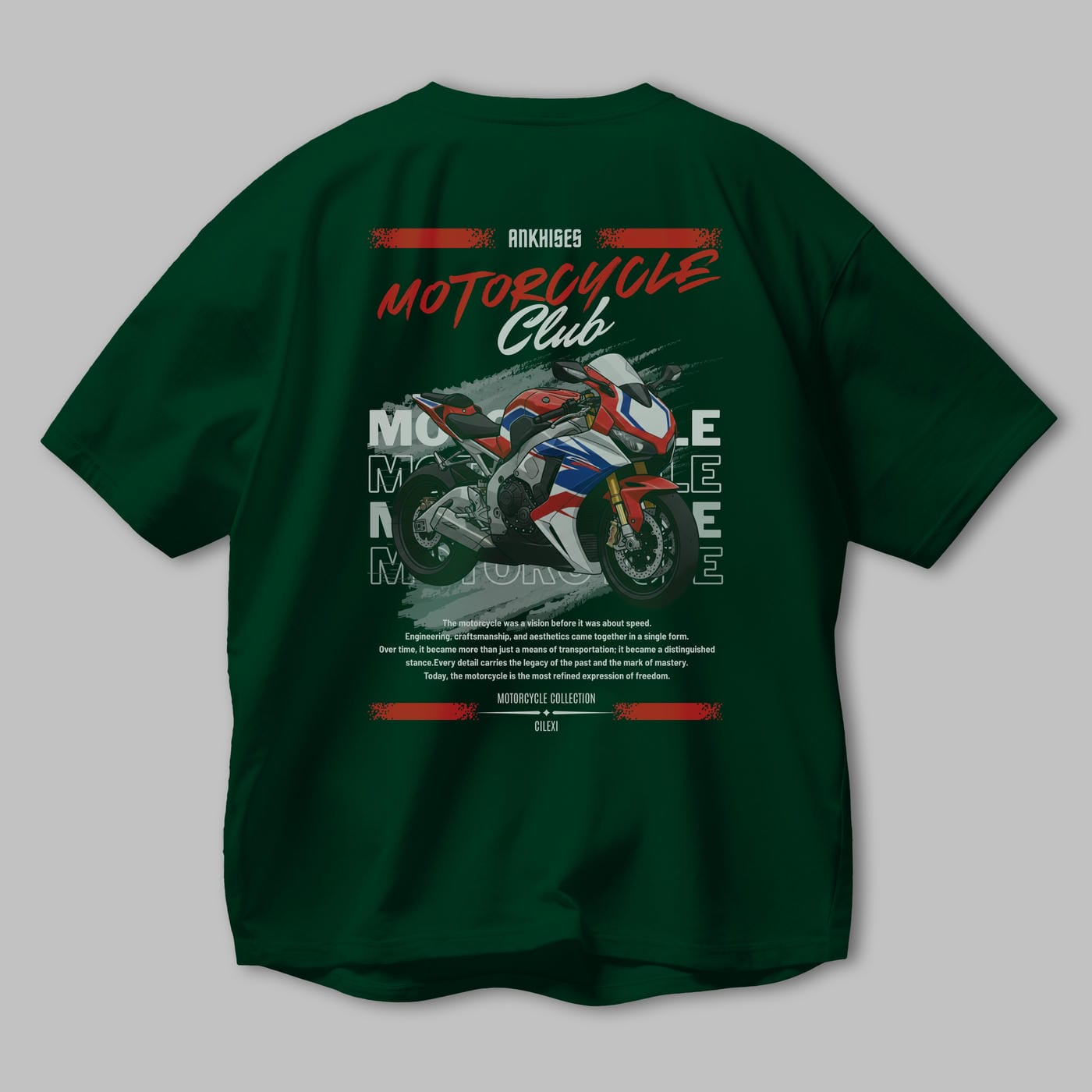 Motosiklet Serisi 4 Arka Baskılı Oversize t-shirt Erkek Kadın %100 Pamuk Bisiklet Yaka tişort