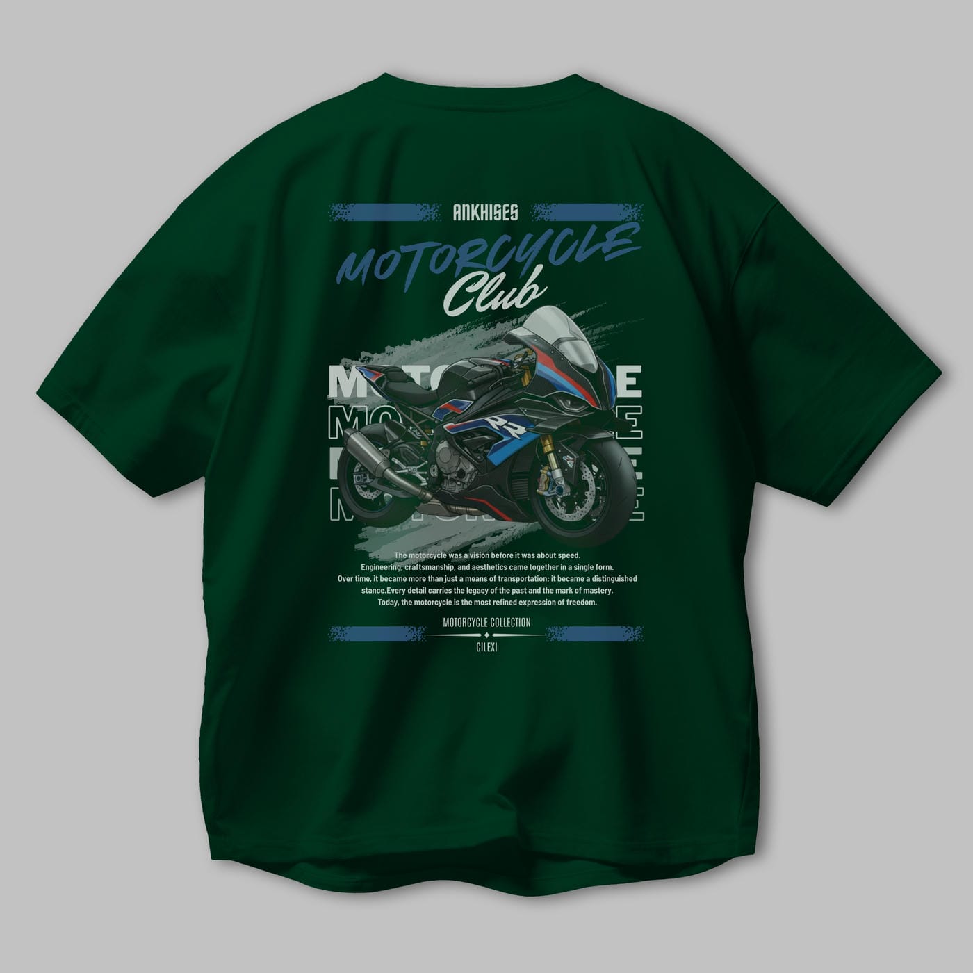 Motosiklet Serisi 1 Arka Baskılı Oversize t-shirt Erkek Kadın %100 Pamuk Bisiklet Yaka tişort