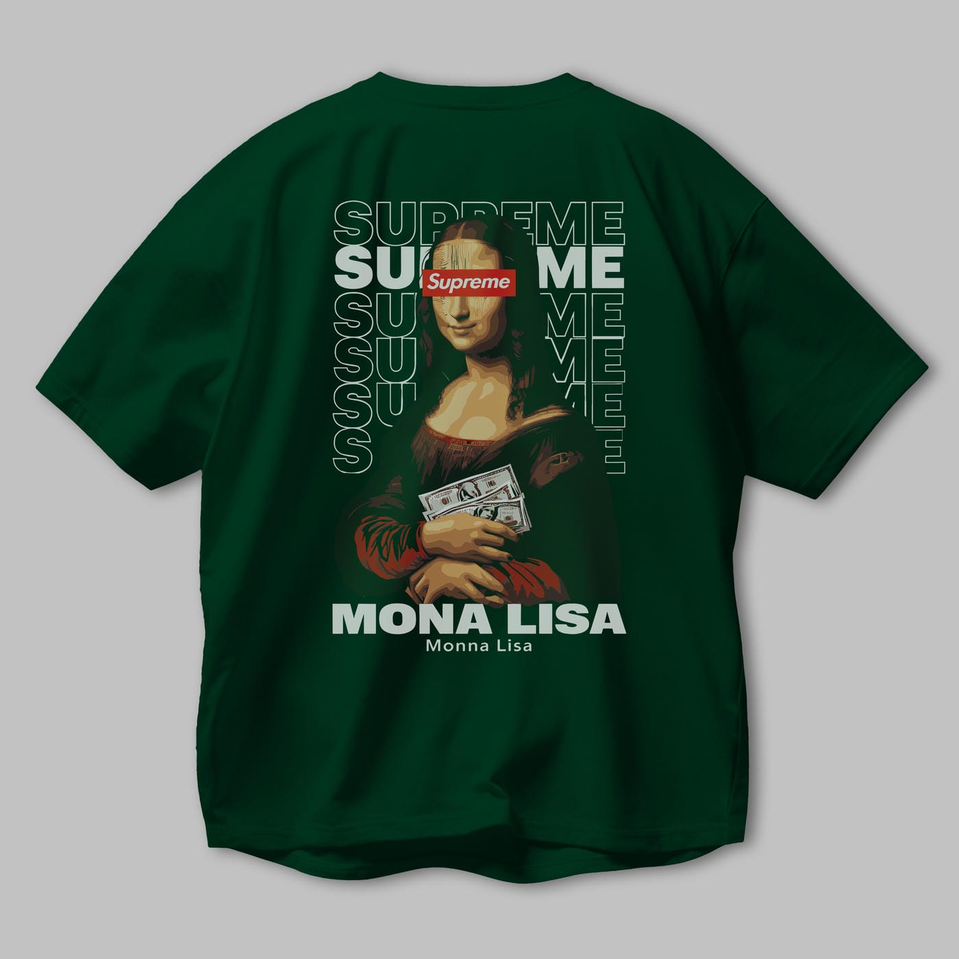 Mona Lisa Supreme Arka Baskılı Oversize t-shirt Erkek Kadın %100 Pamuk Bisiklet Yaka tişort