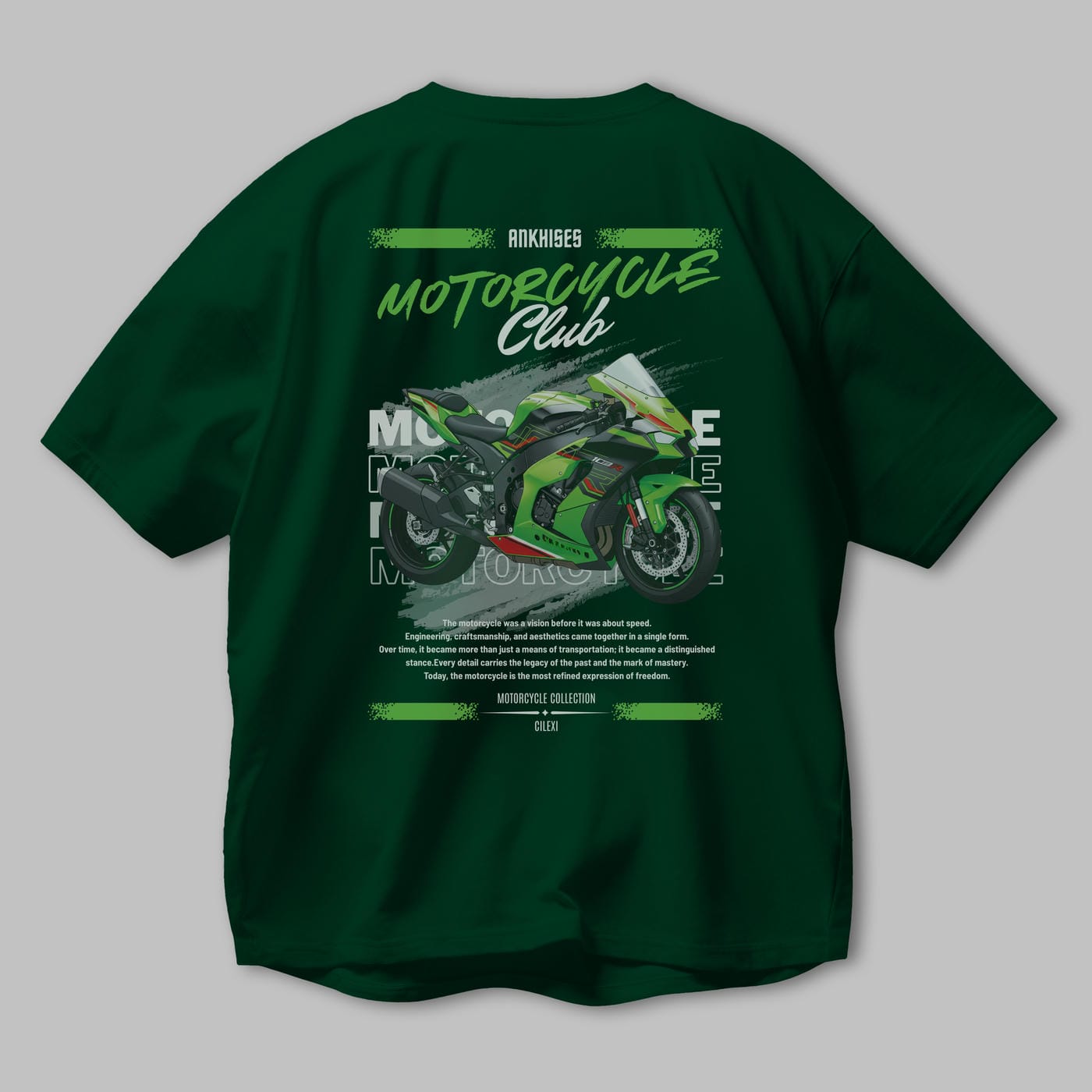 Motosiklet Serisi 14 Arka Baskılı Oversize t-shirt Erkek Kadın %100 Pamuk Bisiklet Yaka tişort