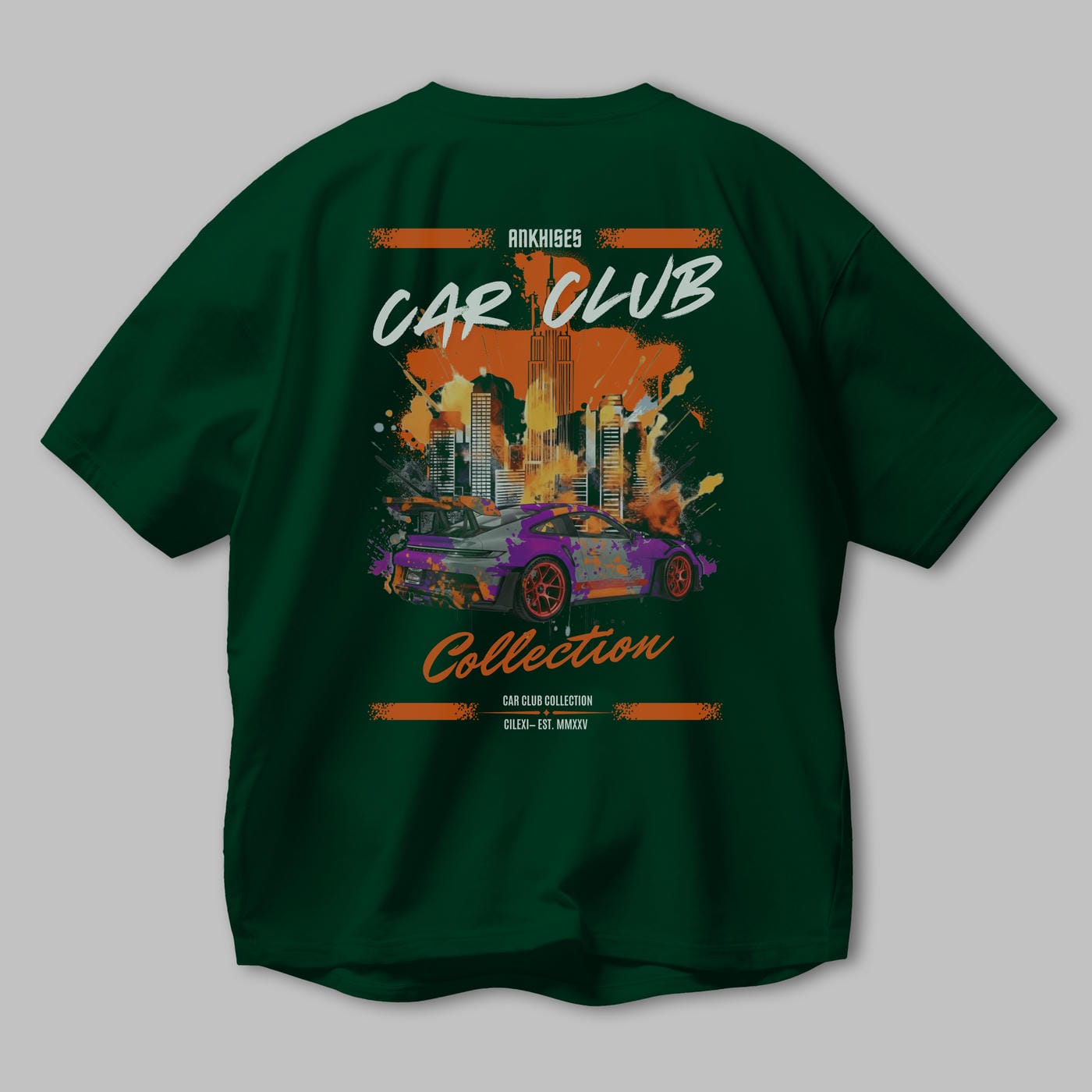 Araba Club Serisi 5 Baskılı Oversize t-shirt Erkek Kadın %100 Pamuk Bisiklet Yaka tişort