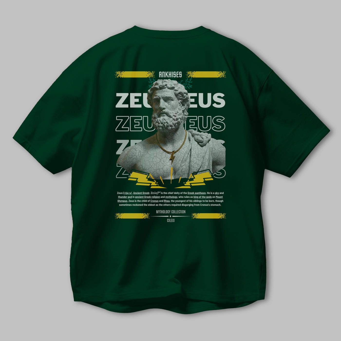 Zeus 3 Arka Baskılı Oversize t-shirt Erkek Kadın %100 Pamuk Bisiklet Yaka tişort