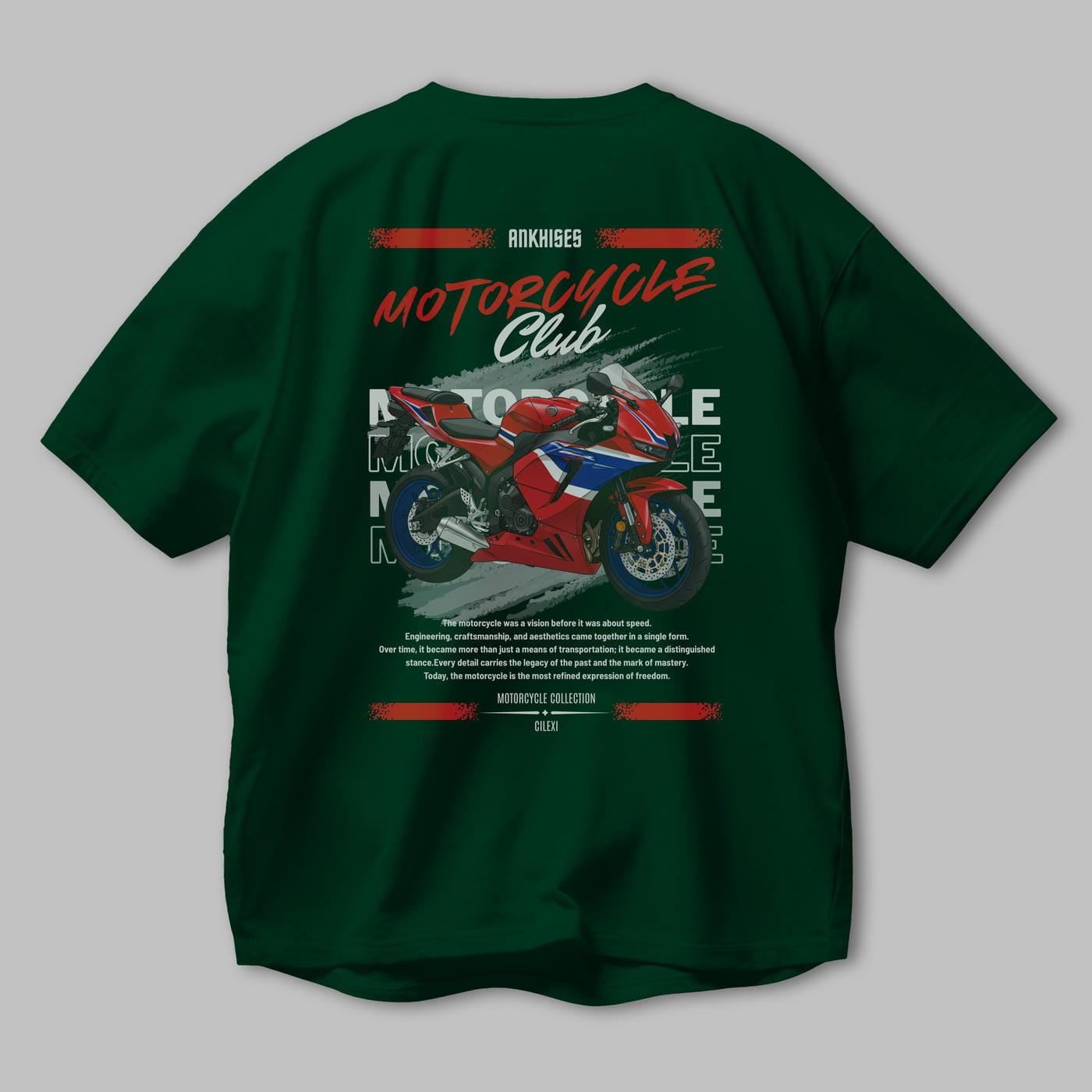 Motosiklet Serisi 24 Arka Baskılı Oversize t-shirt Erkek Kadın %100 Pamuk Bisiklet Yaka tişort