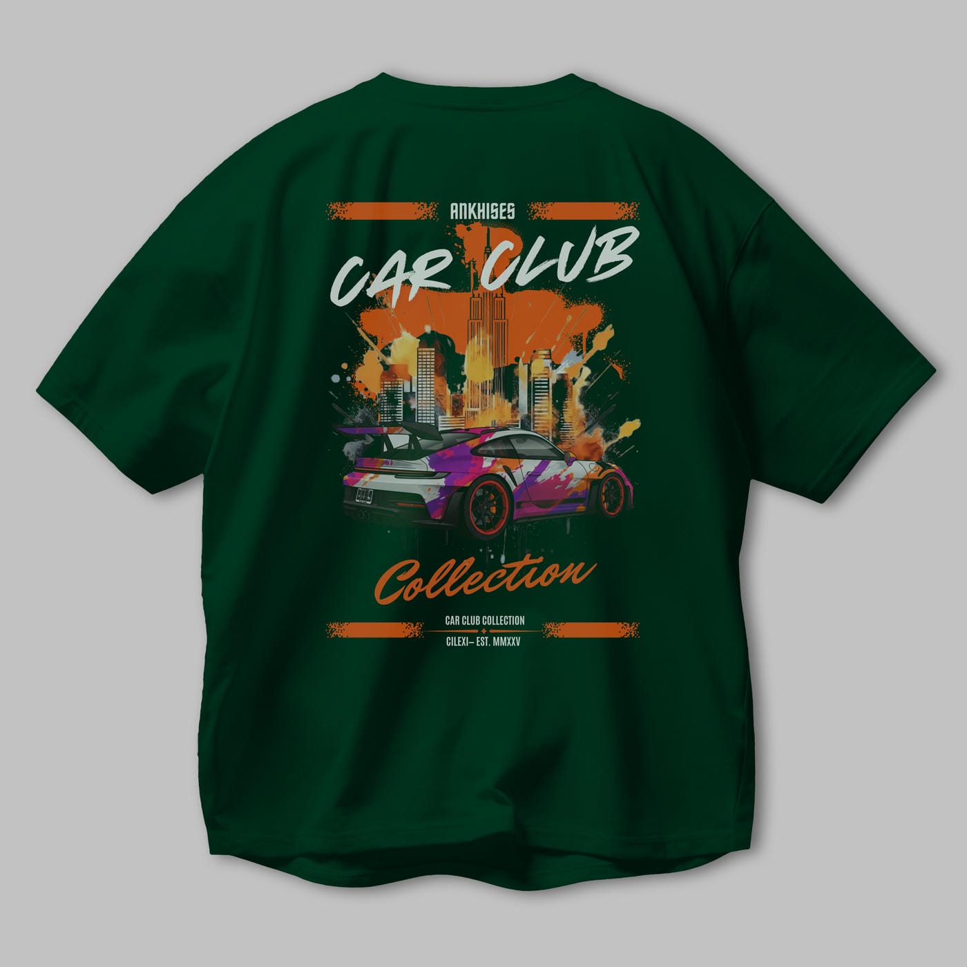 Araba Club Serisi 34 Baskılı Oversize t-shirt Erkek Kadın %100 Pamuk Bisiklet Yaka tişort