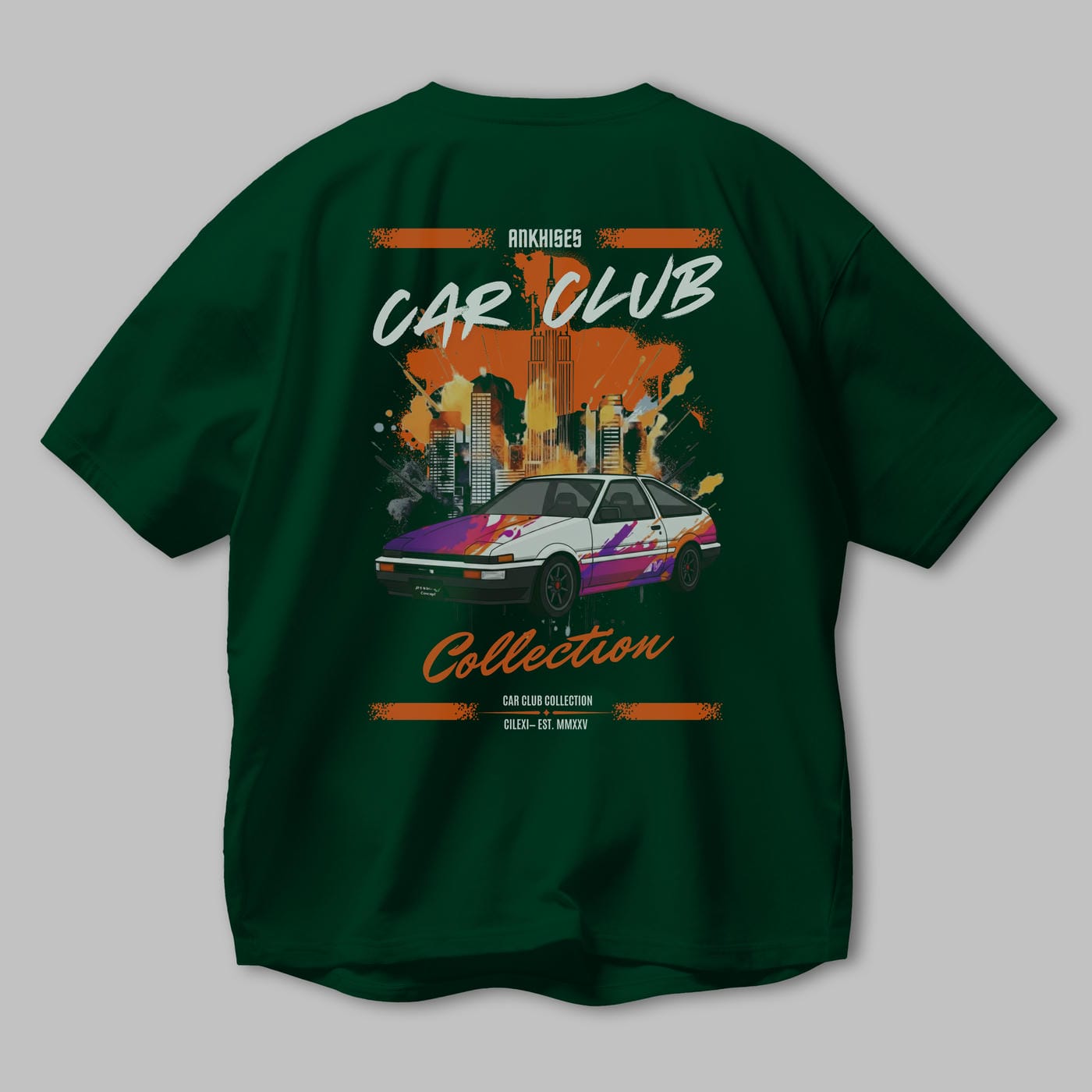 Araba Club Serisi 37 Baskılı Oversize t-shirt Erkek Kadın %100 Pamuk Bisiklet Yaka tişort