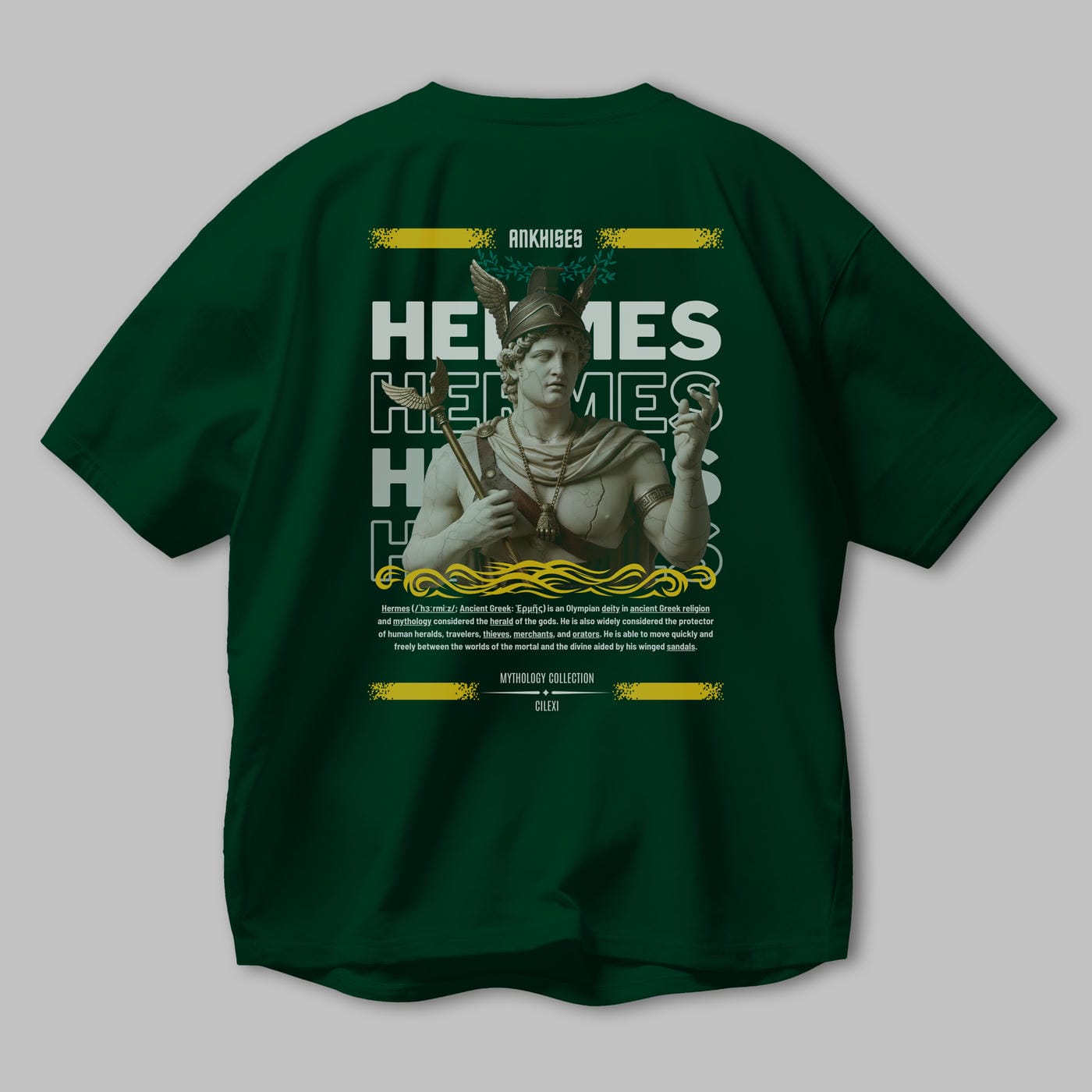 Hermes 1 Arka Baskılı Oversize t-shirt Erkek Kadın %100 Pamuk Bisiklet Yaka tişort