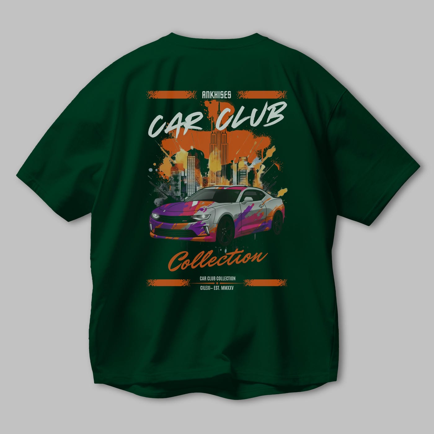 Araba Club Serisi 20 Baskılı Oversize t-shirt Erkek Kadın %100 Pamuk Bisiklet Yaka tişort