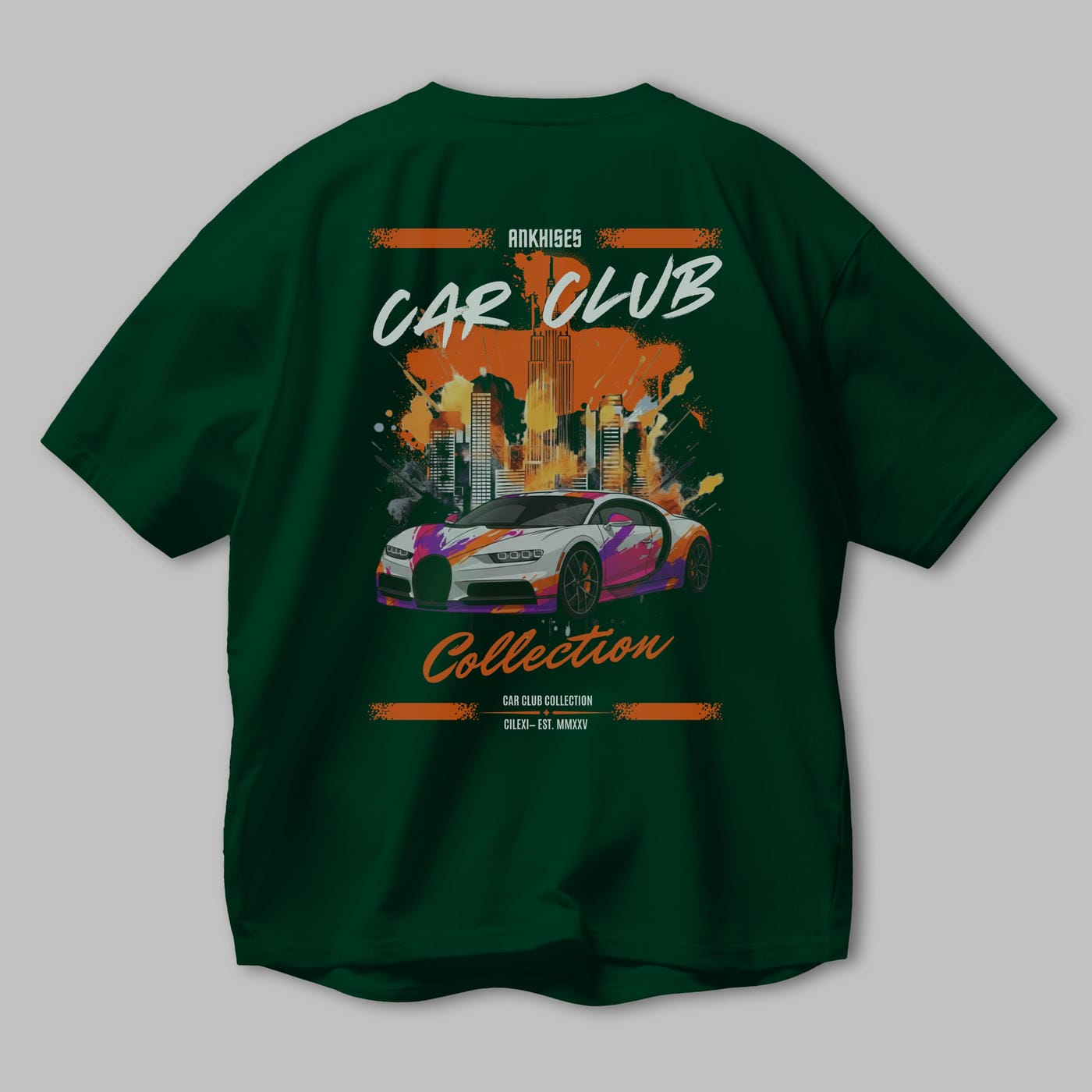 Araba Club Serisi 18 Baskılı Oversize t-shirt Erkek Kadın %100 Pamuk Bisiklet Yaka tişort