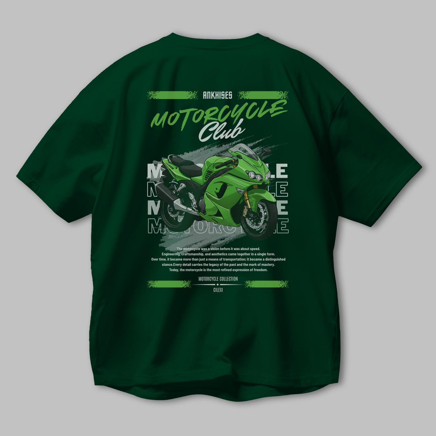 Motosiklet Serisi 12 Arka Baskılı Oversize t-shirt Erkek Kadın %100 Pamuk Bisiklet Yaka tişort