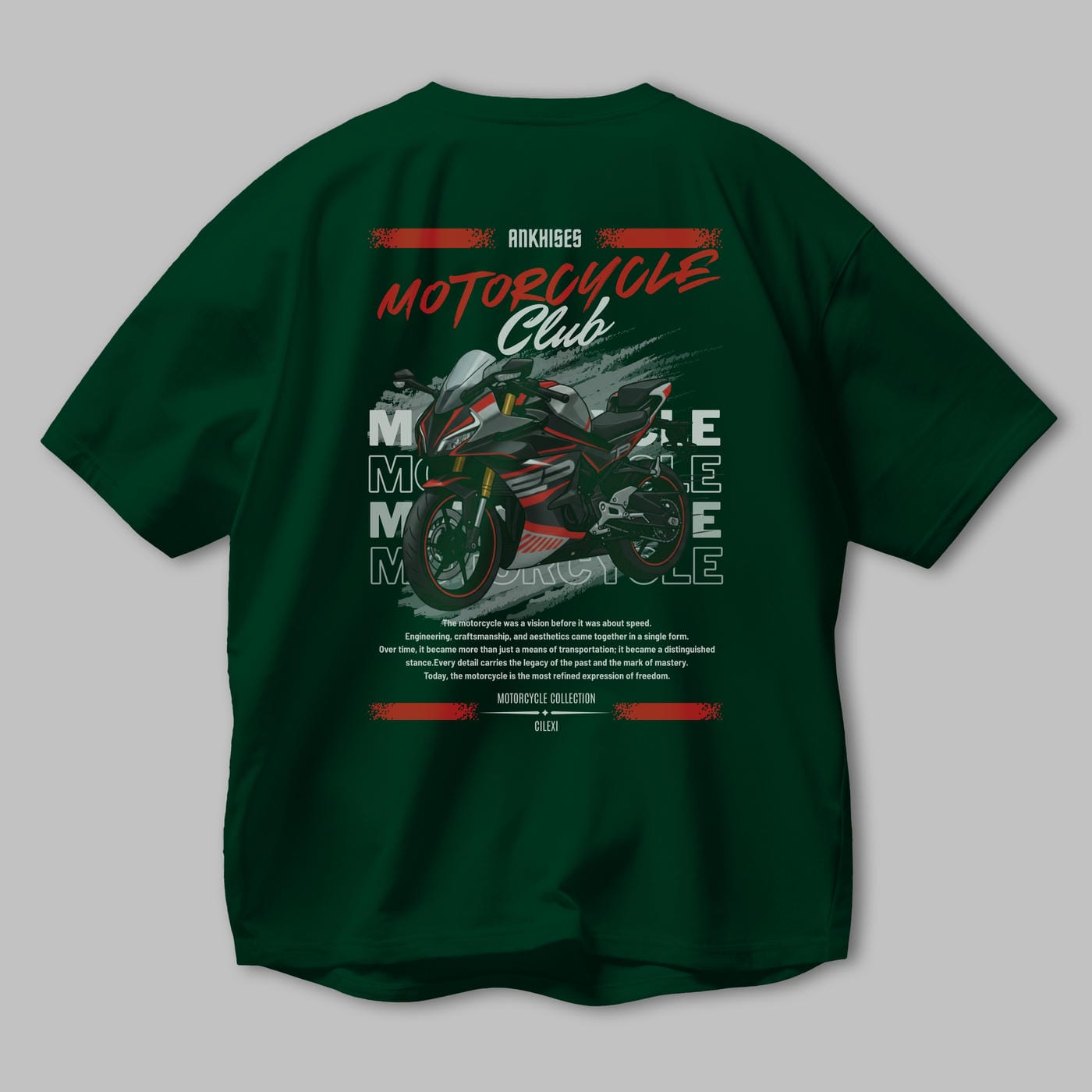 Motosiklet Serisi 17 Arka Baskılı Oversize t-shirt Erkek Kadın %100 Pamuk Bisiklet Yaka tişort