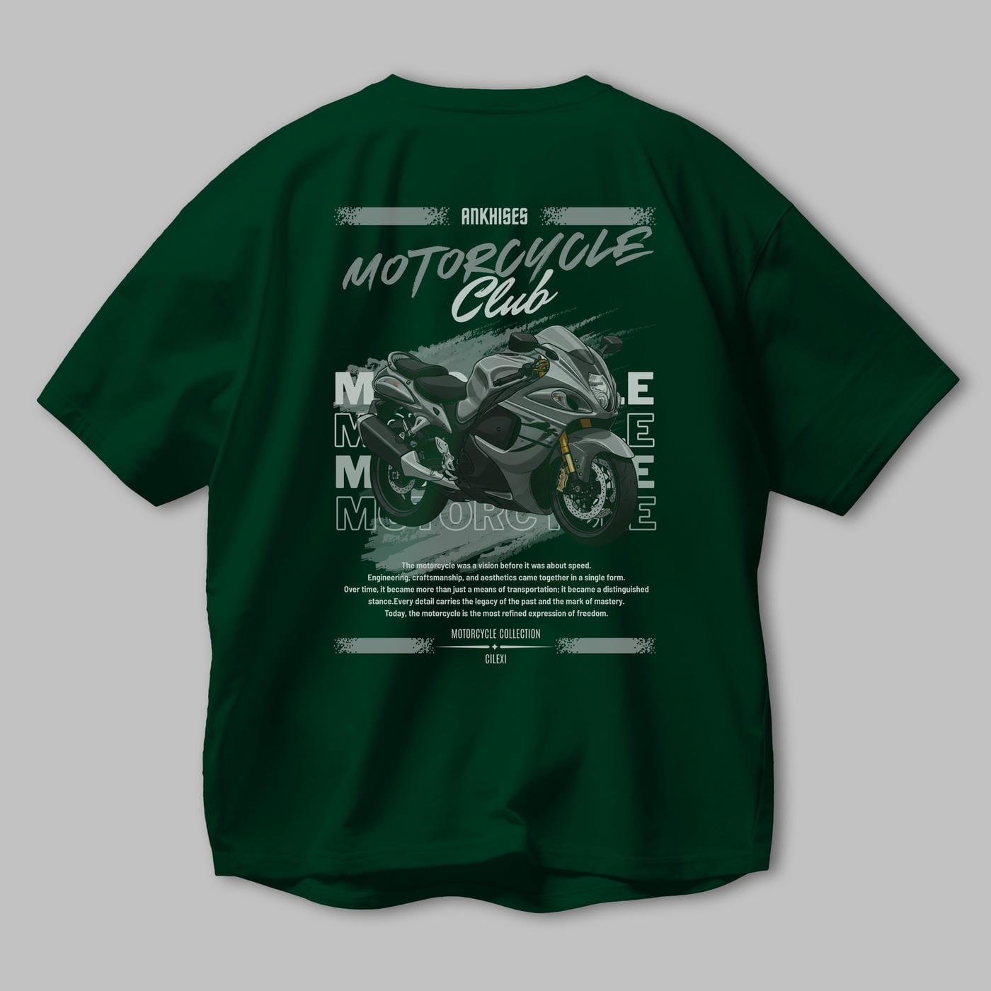 Motosiklet Serisi 9 Arka Baskılı Oversize t-shirt Erkek Kadın %100 Pamuk Bisiklet Yaka tişort