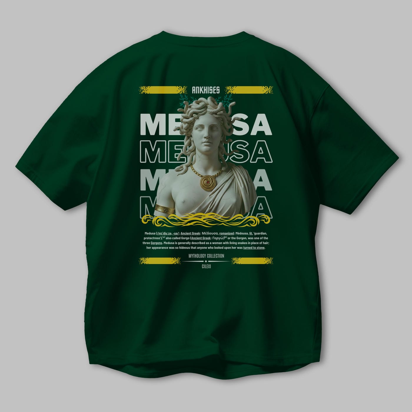 Medusa 3 Arka Baskılı Oversize t-shirt Erkek Kadın %100 Pamuk Bisiklet Yaka tişort