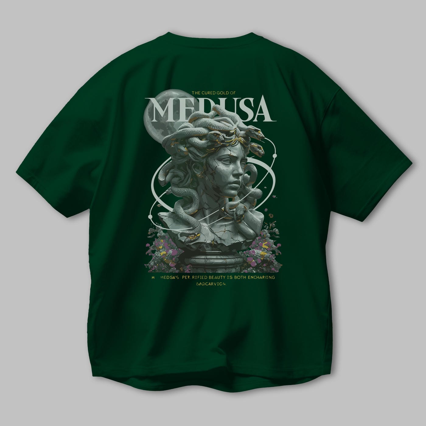 Medusa Arka Baskılı Oversize t-shirt Erkek Kadın %100 Pamuk Bisiklet Yaka tişort