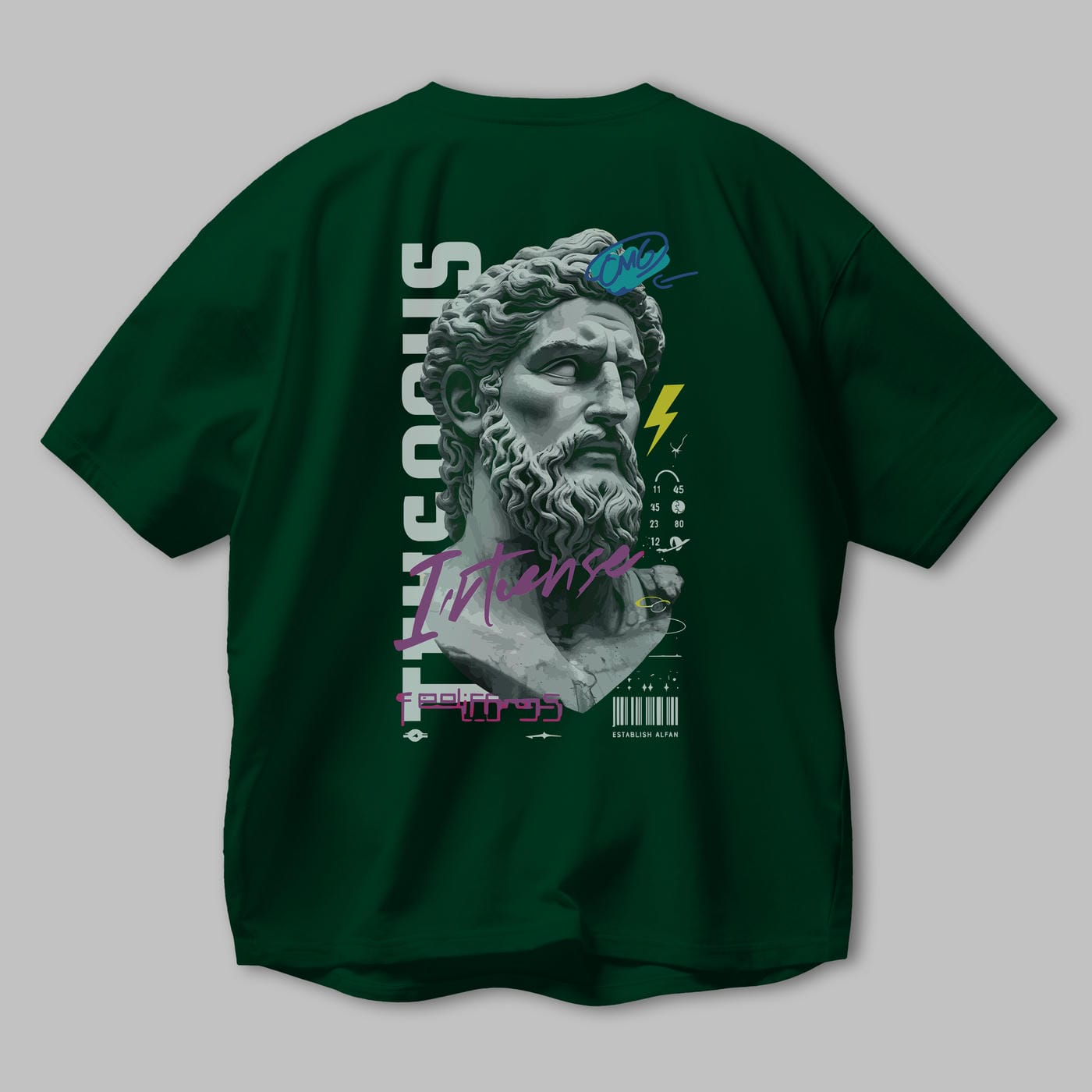 Zeus Intense Arka Baskılı Oversize t-shirt Erkek Kadın %100 Pamuk Bisiklet Yaka tişort