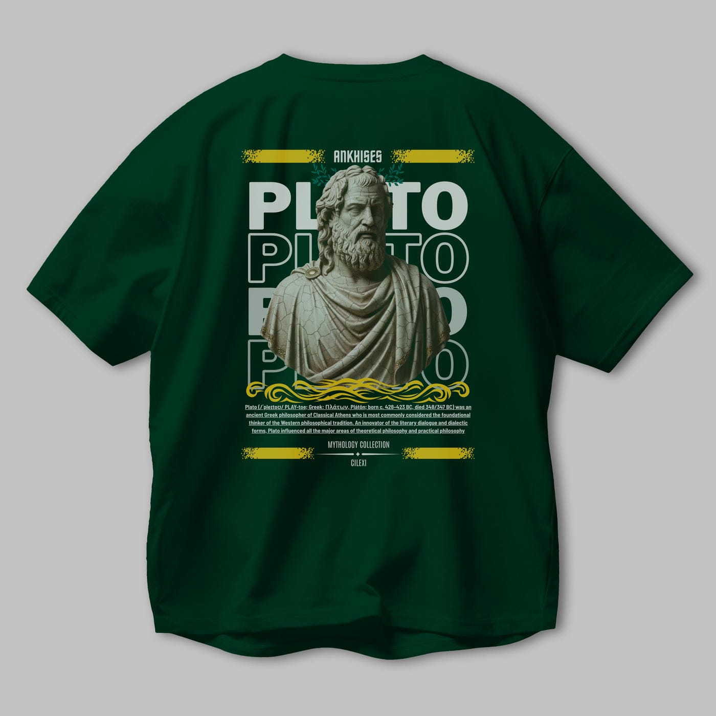 Plato 2 Arka Baskılı Oversize t-shirt Erkek Kadın %100 Pamuk Bisiklet Yaka tişort