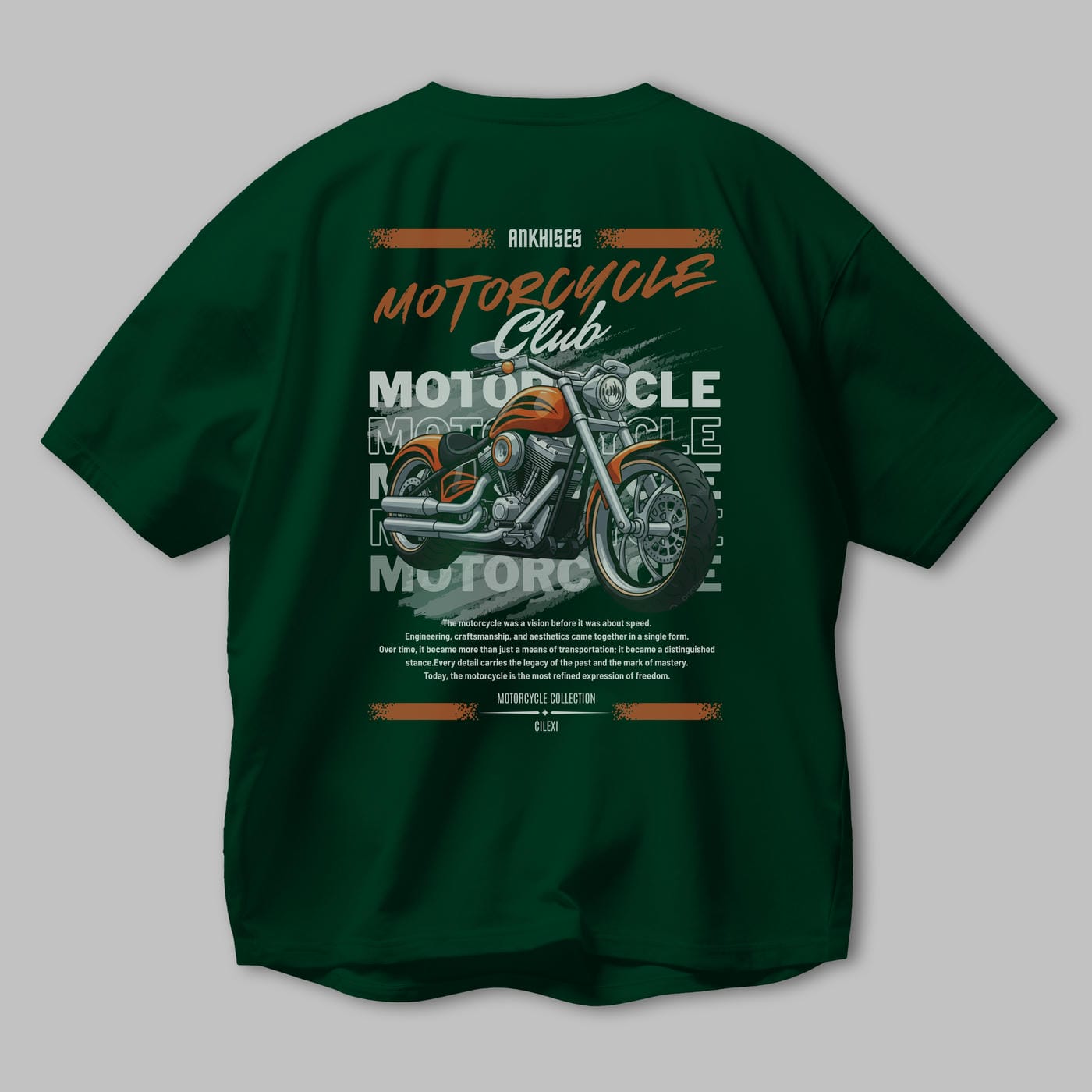 Motosiklet Serisi 34 Arka Baskılı Oversize t-shirt Erkek Kadın %100 Pamuk Bisiklet Yaka tişort