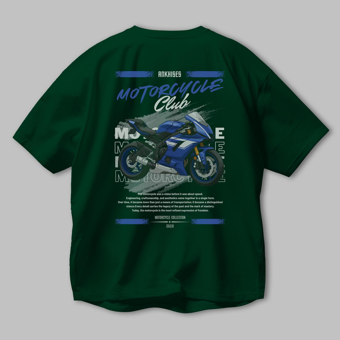 Motosiklet Serisi 32 Arka Baskılı Oversize t-shirt Erkek Kadın %100 Pamuk Bisiklet Yaka tişort