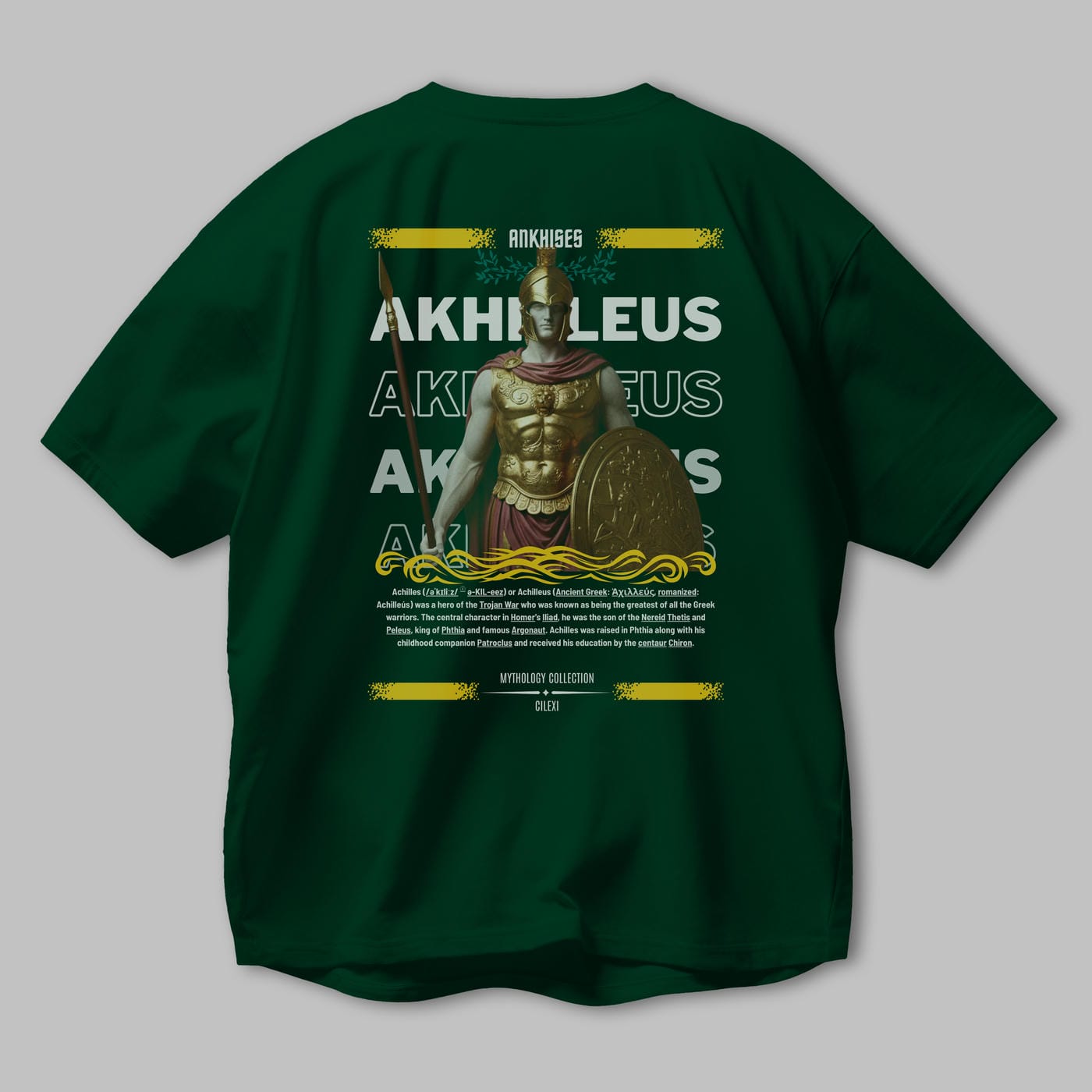 Akhilleus 1 Arka Baskılı Oversize t-shirt Erkek Kadın %100 Pamuk Bisiklet Yaka tişort