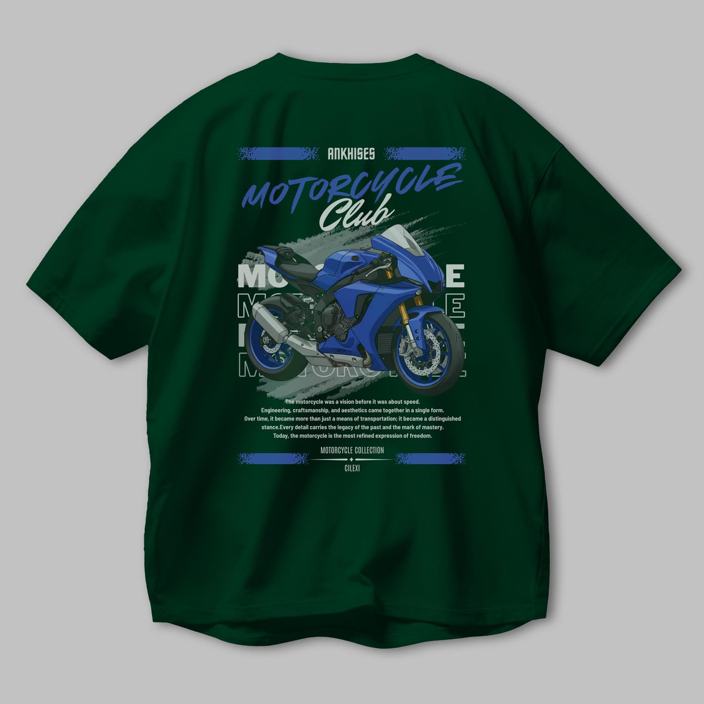 Motosiklet Serisi 31 Arka Baskılı Oversize t-shirt Erkek Kadın %100 Pamuk Bisiklet Yaka tişort