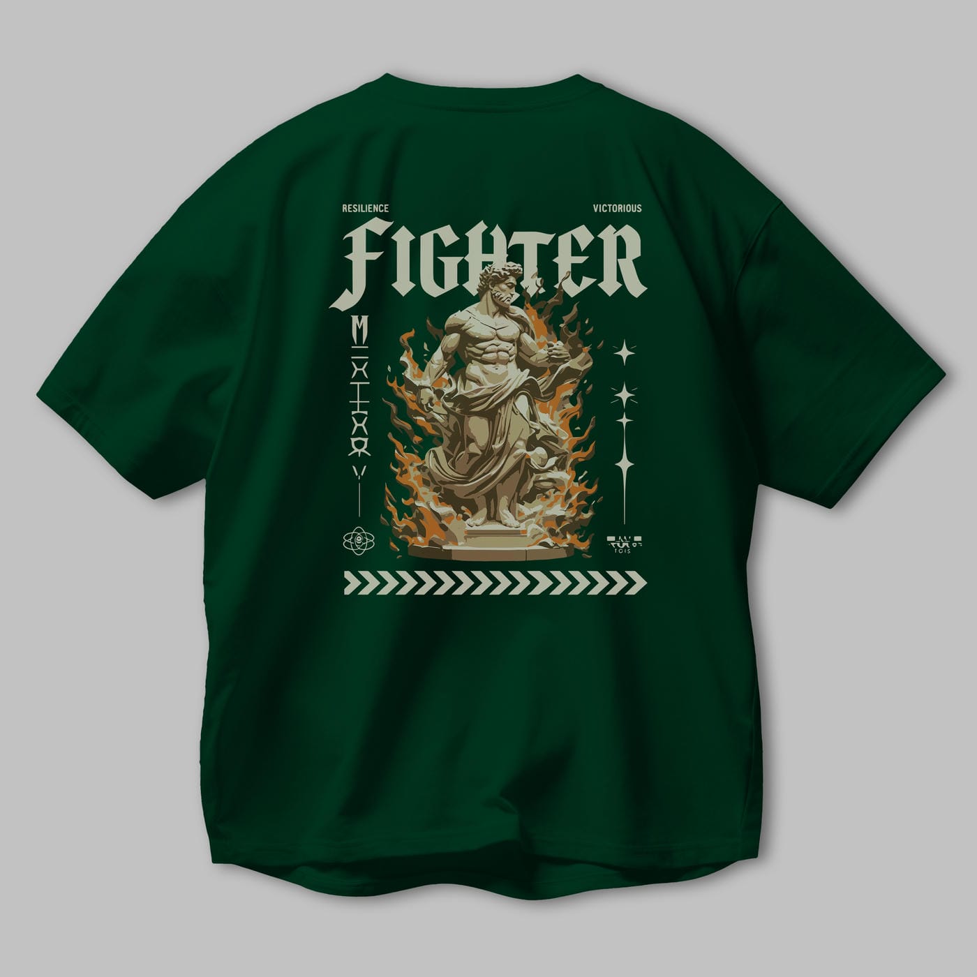 Fighter Arka Baskılı Oversize t-shirt Erkek Kadın %100 Pamuk Bisiklet Yaka tişort