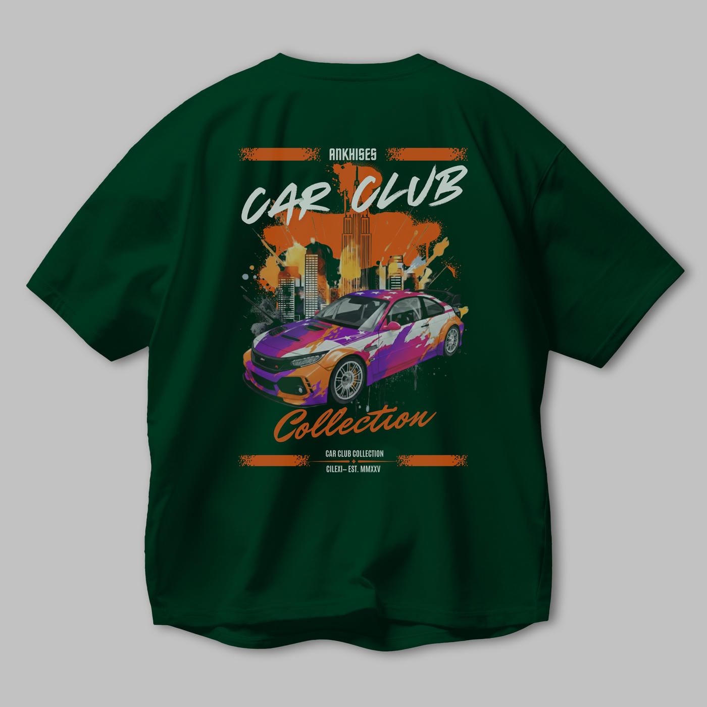 Araba Club Serisi 9 Baskılı Oversize t-shirt Erkek Kadın %100 Pamuk Bisiklet Yaka tişort