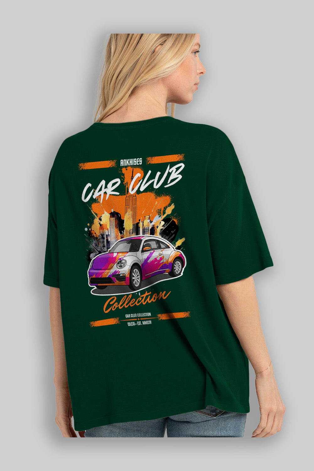 Araba Club Serisi 40 Baskılı Oversize t-shirt Erkek Kadın %100 Pamuk Bisiklet Yaka tişort